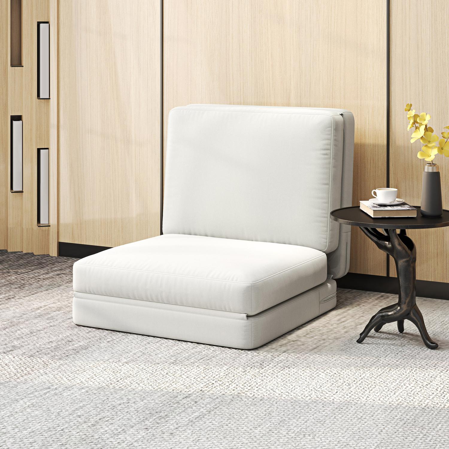 3-in-1 opvouwbare slaapbank, fluwelen bekleding, crèmewit