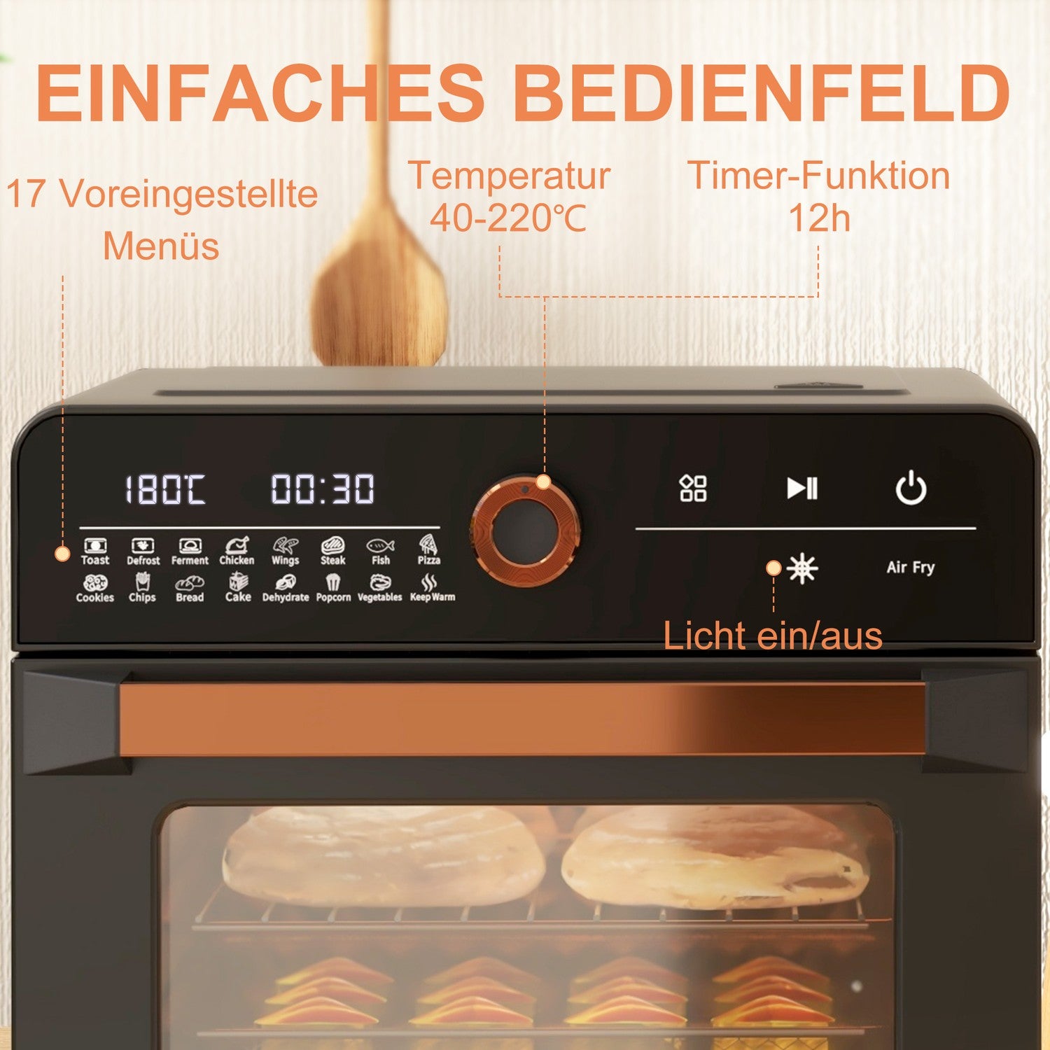 3-in-1 mini heteluchtoven met timer, 20L inhoud