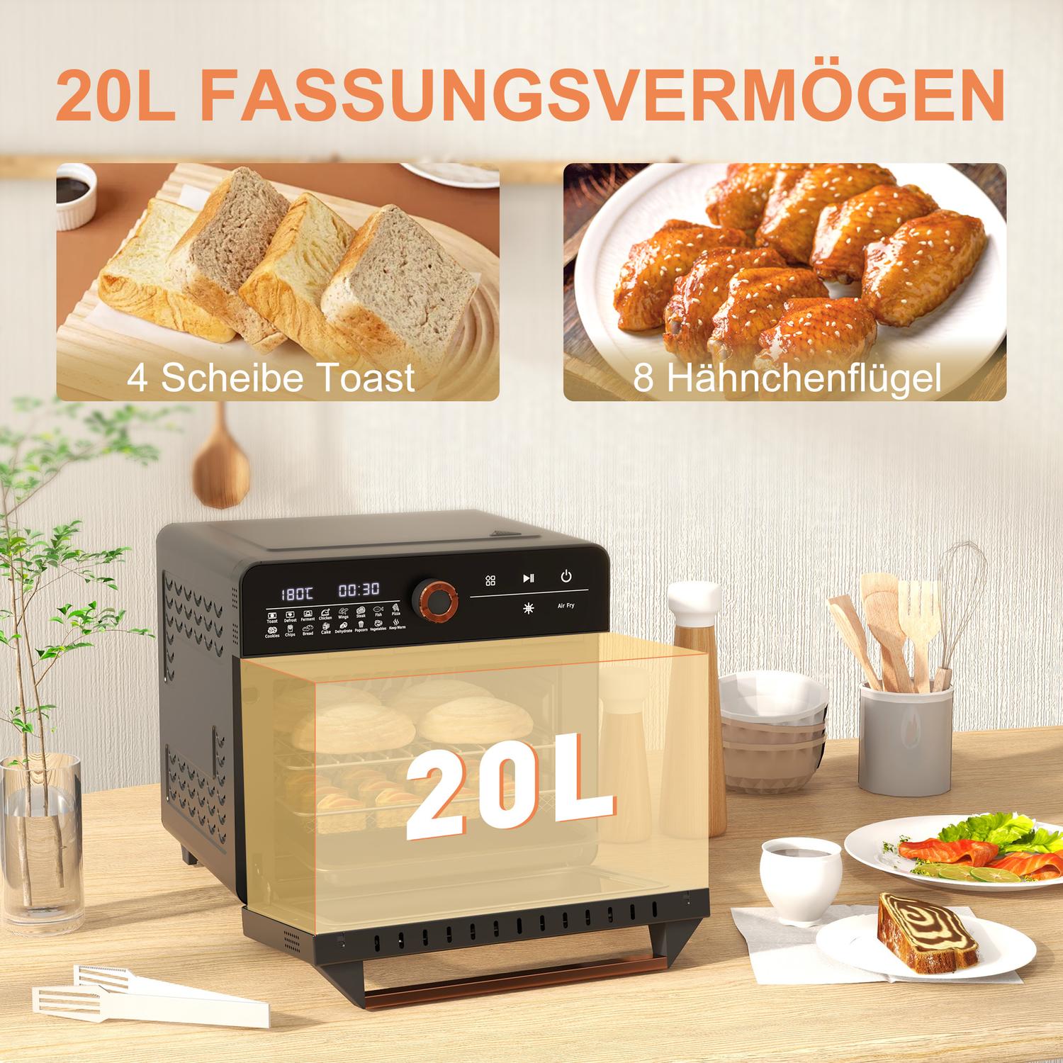 3-in-1 mini heteluchtoven met timer, 20L inhoud