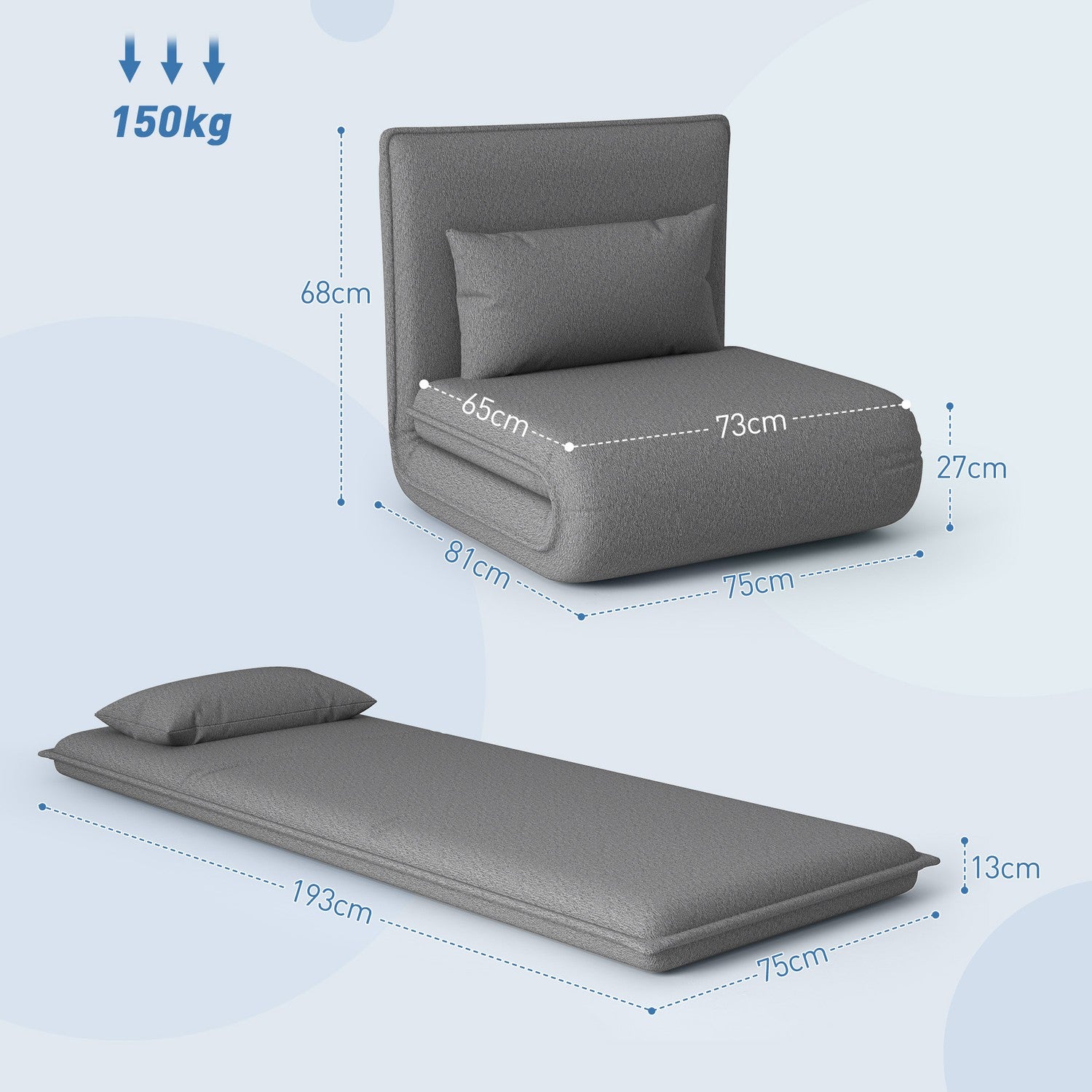 3-in-1 donkergrijze opklapbare slaapbank, gewatteerd voor comfort