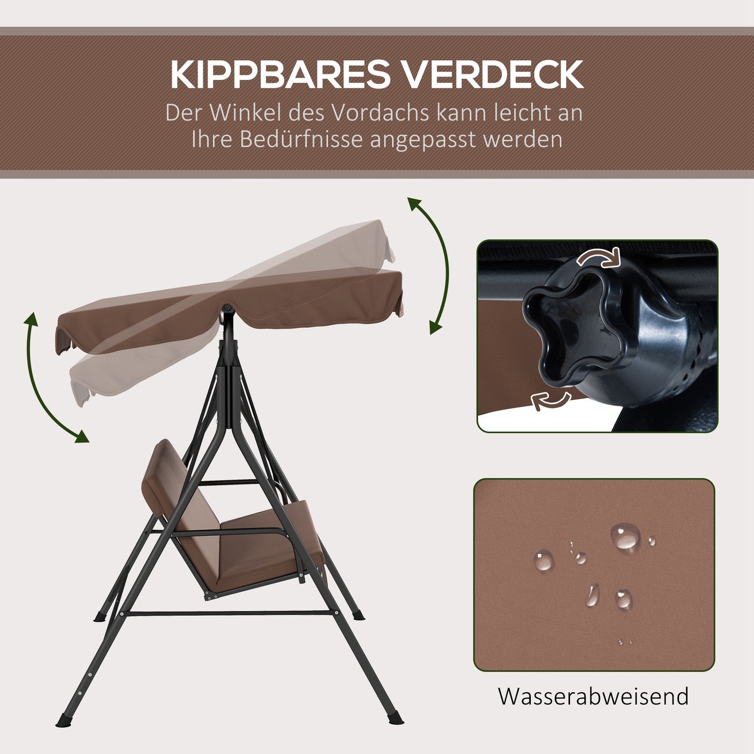 3-zits schommelbank met verstelbaar dak, waterafstotend