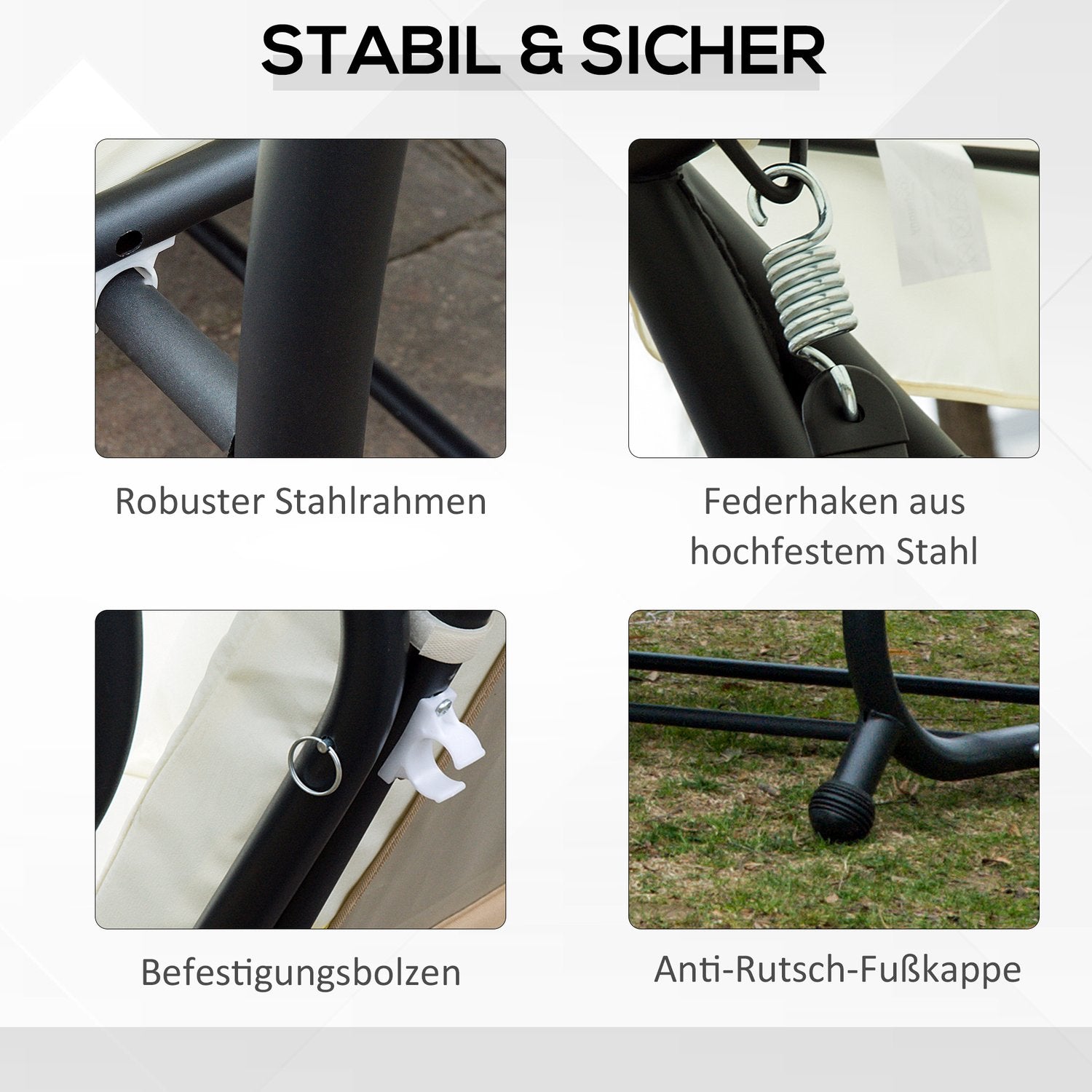 3-zits schommelbank met verstelbare luifel, crèmekleurig