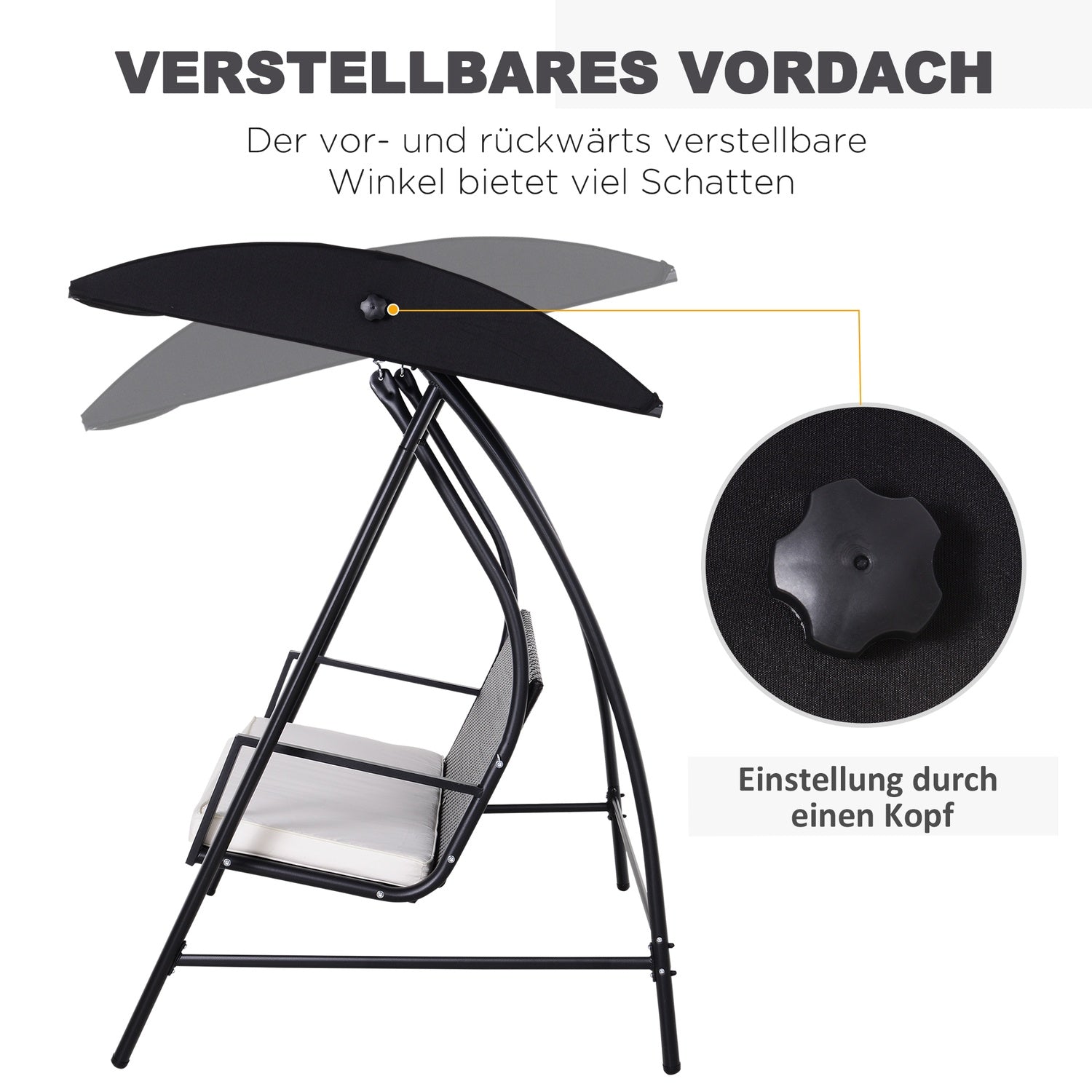 3-zits tuinschommel met dak, polyrotan, zwart