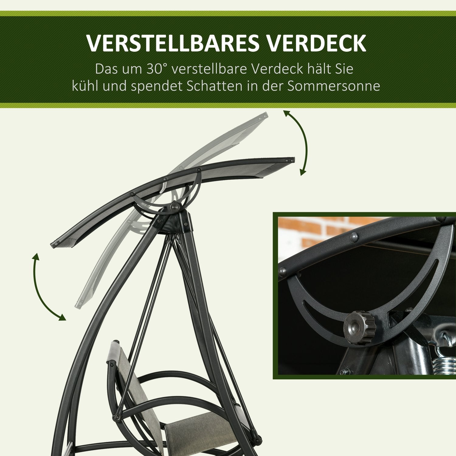 3-persoons tuinschommelbank, UV-bescherming, verstelbare luifel
