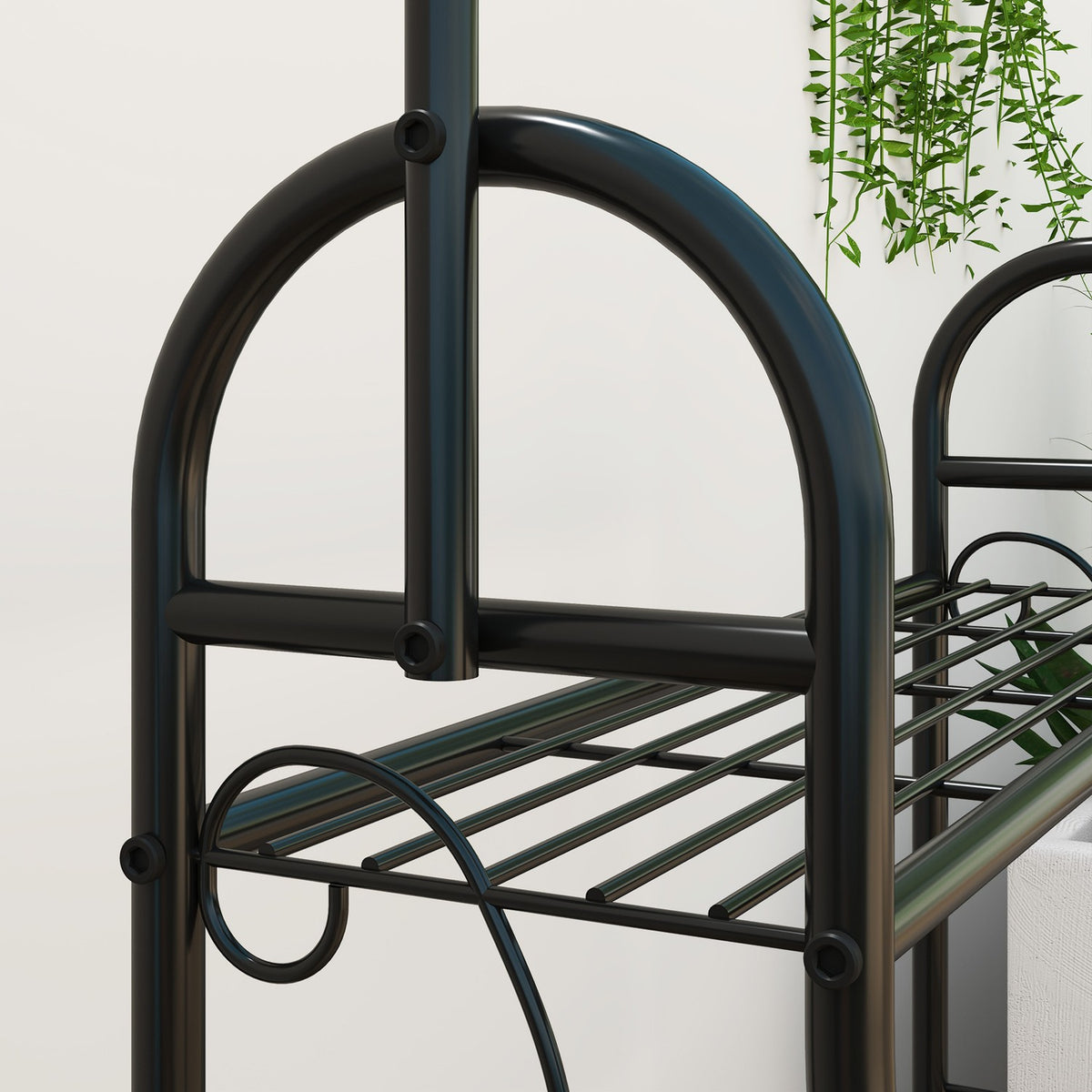 3-laags plantenrek van zwart metaal met ophanghaken, 137 cm hoog