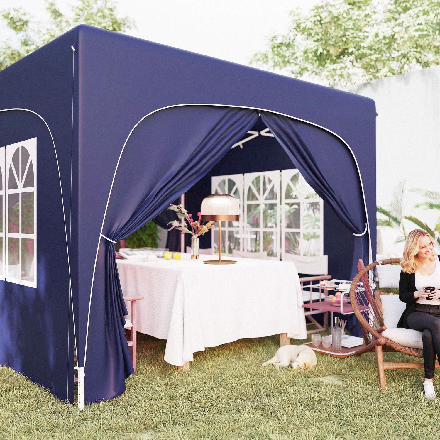 3x3m weerbestendige Pop-Up Gazebo, UV50+, Donkerblauw