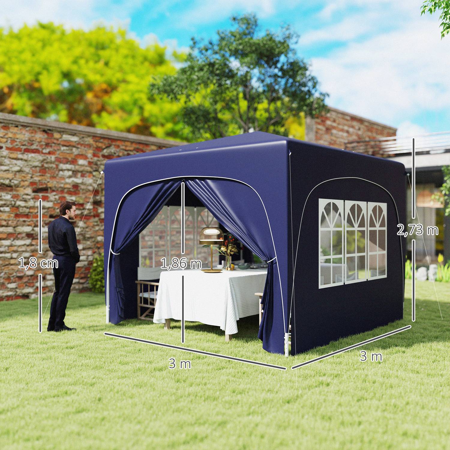 3x3m weerbestendige Pop-Up Gazebo, UV50+, Donkerblauw