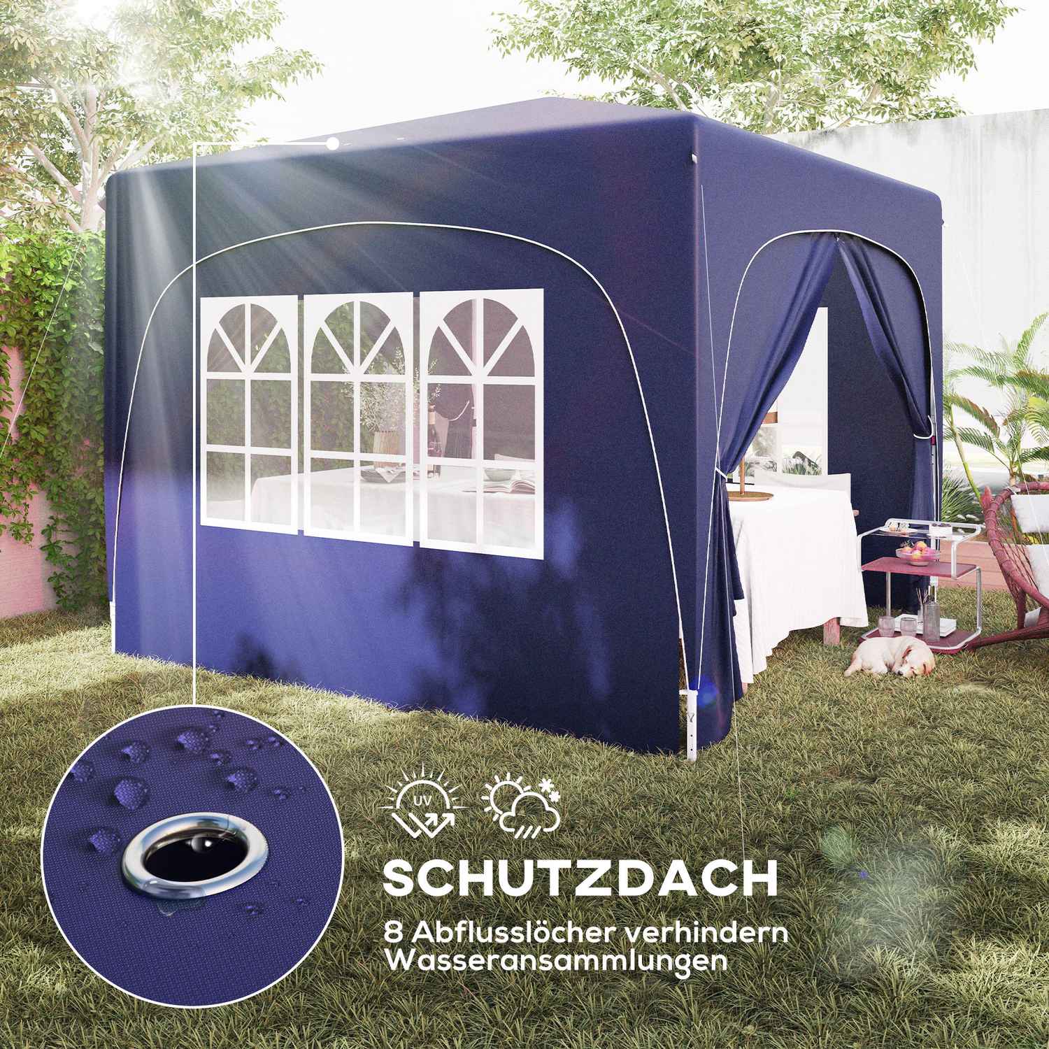 3x3m weerbestendige Pop-Up Gazebo, UV50+, Donkerblauw