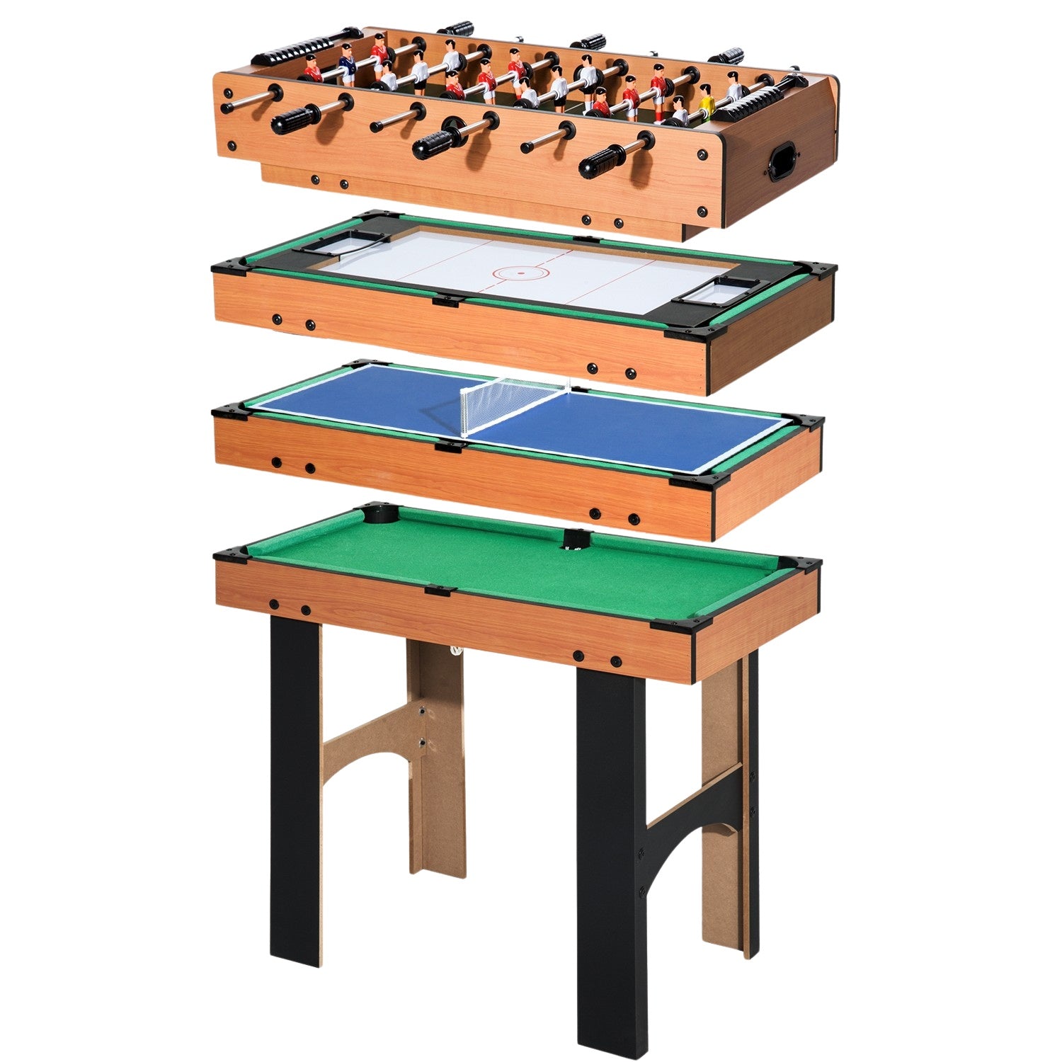 4-in-1-multispeeltafel: voetbal, hockey, biljart, tennis
