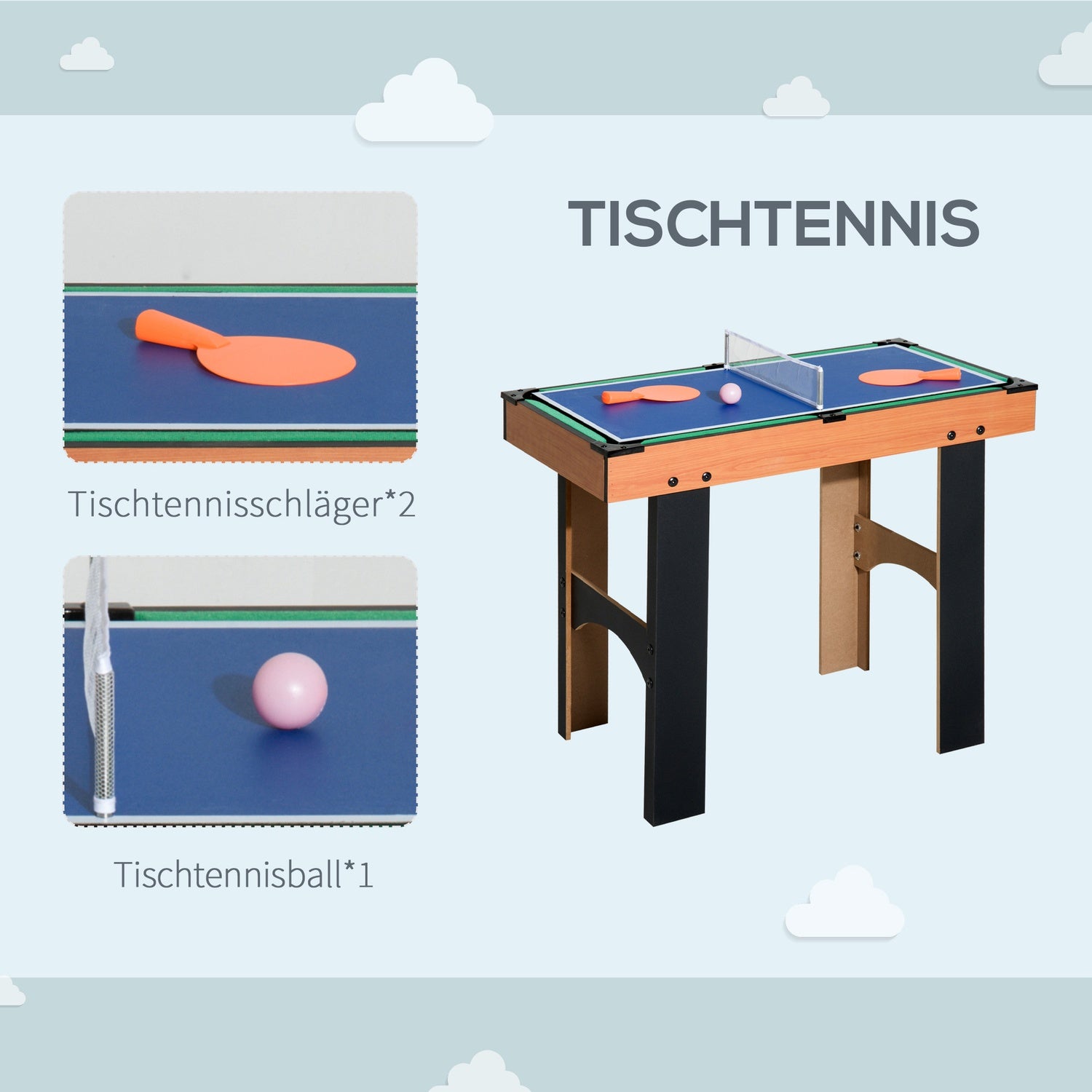 4-in-1-multispeeltafel: voetbal, hockey, biljart, tennis