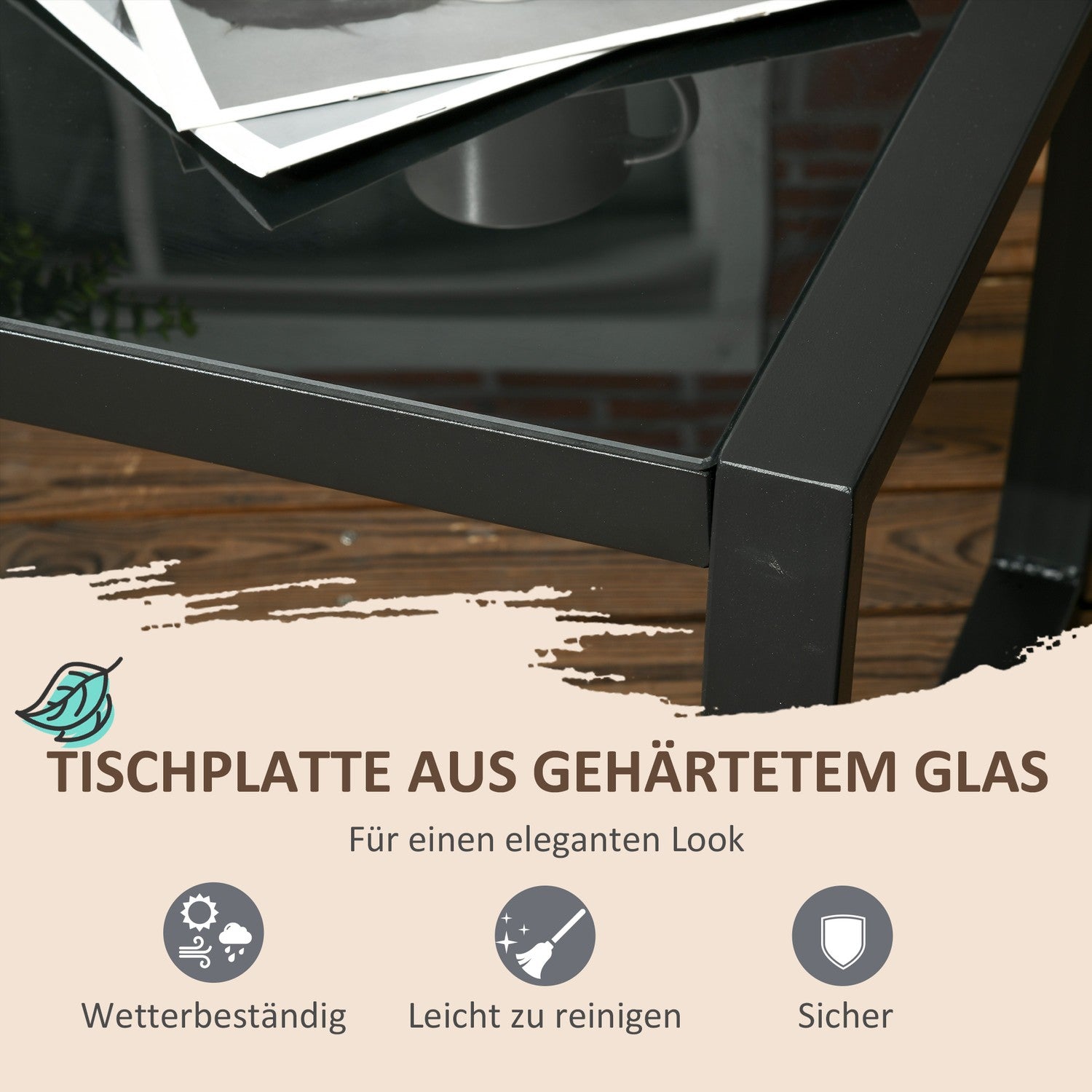4-persoons grijs & zwart tuinmeubelset met bank, fauteuils, glazen tafel – weerbestendig