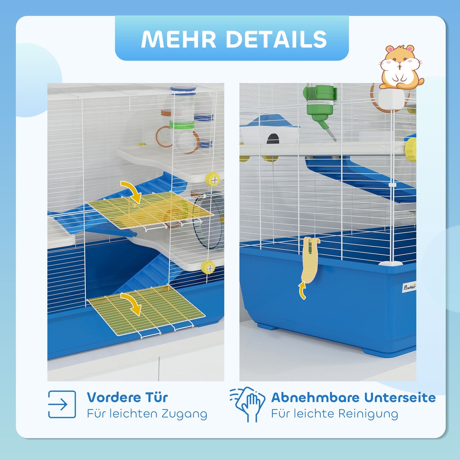 4-laags hamsterkooi met wielen en accessoires, blauw