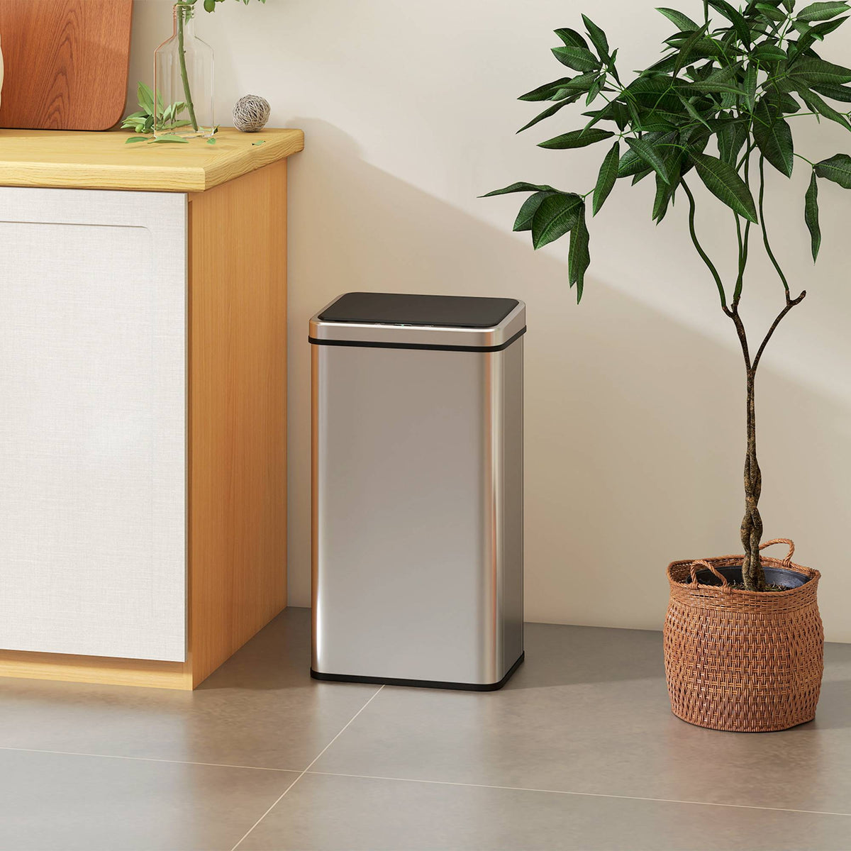 50 l afvalbak met contactloze sensor, roestvrij staal