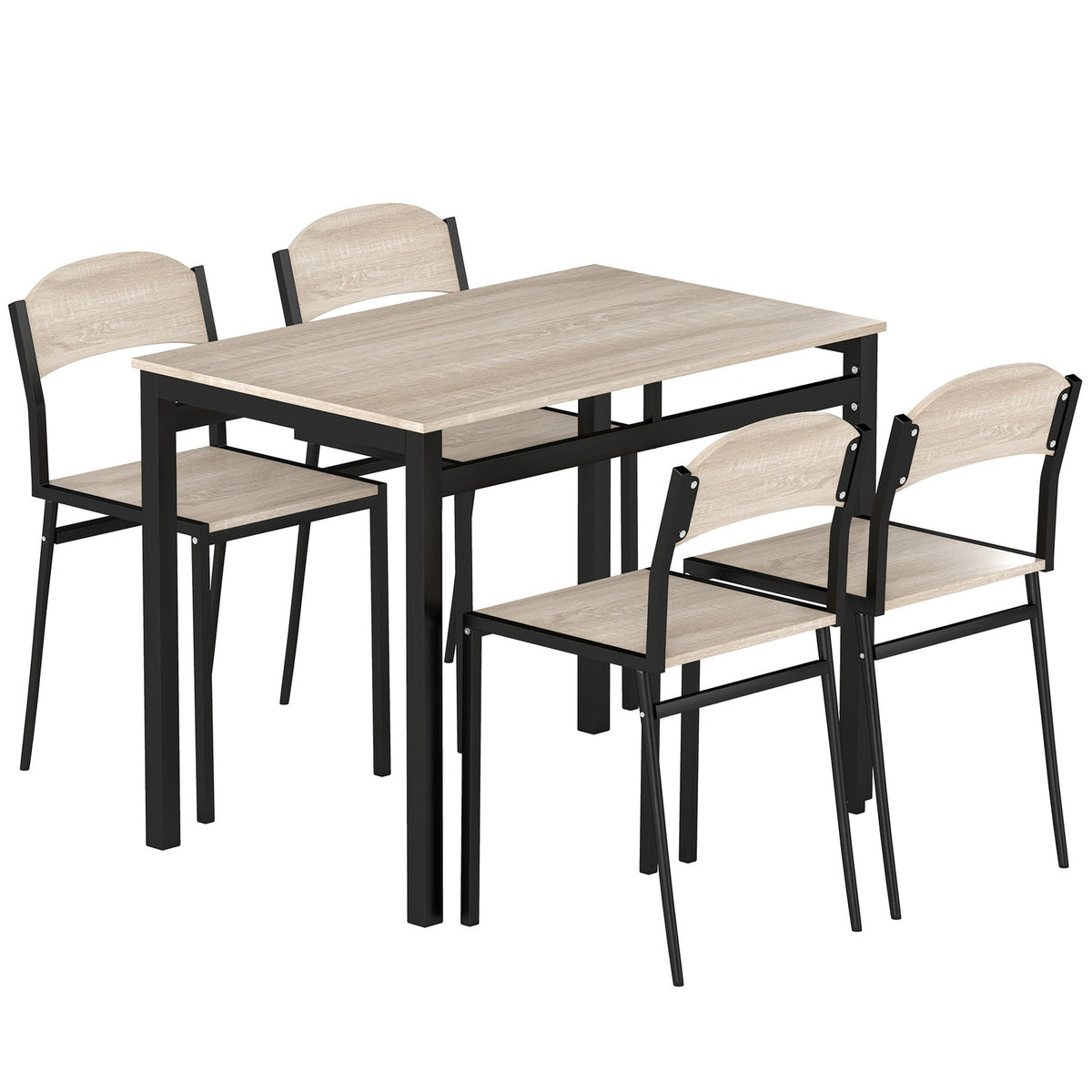 5-delige eetkamerset, tafel en 4 stoelen, ruimtebesparend, zwart