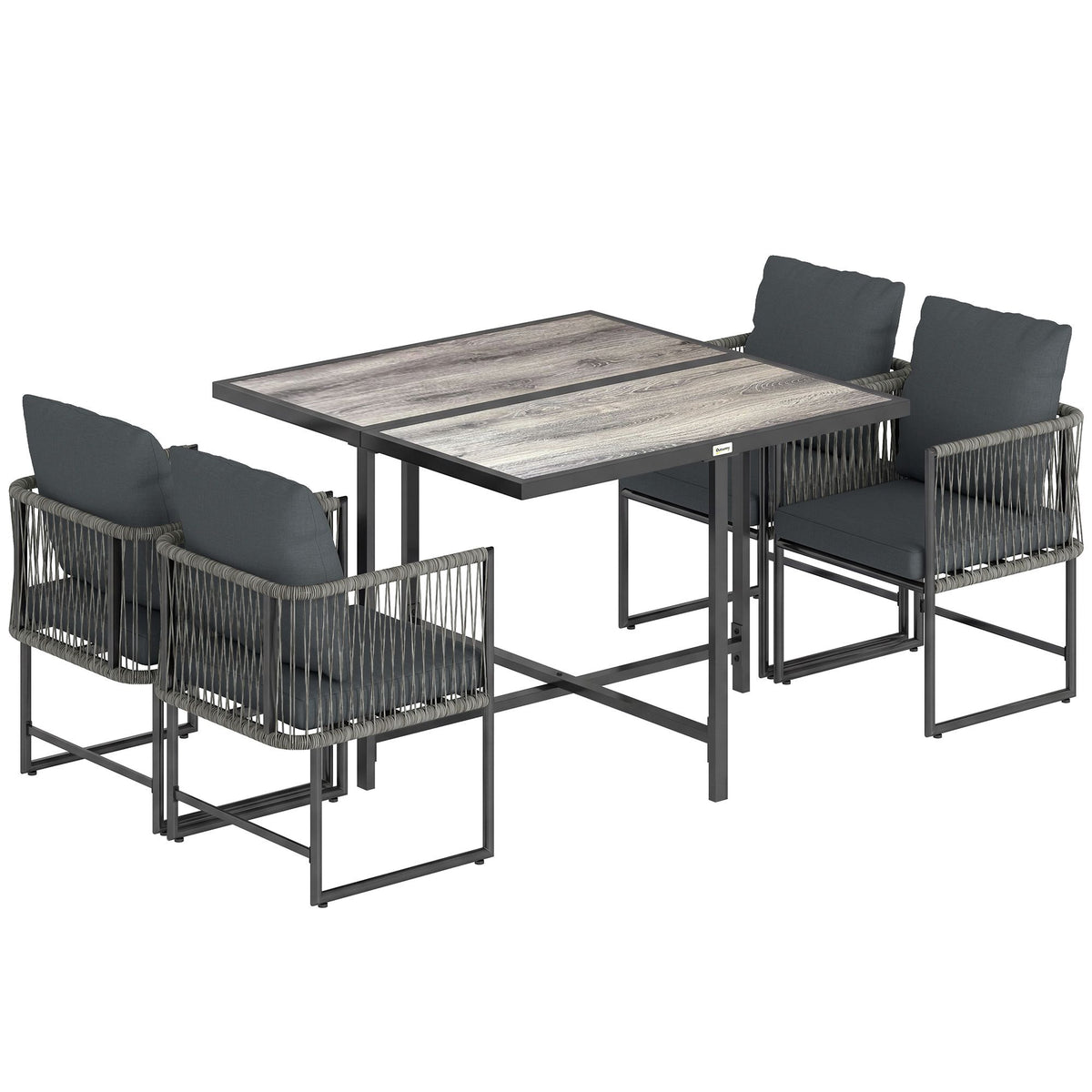 5-delige loungeset met kussens, zwart en grijs