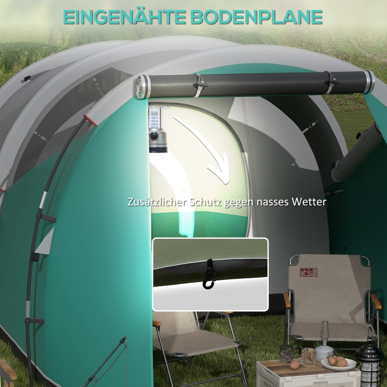 5-persoons familietent, 2 kamers, waterdicht, groen