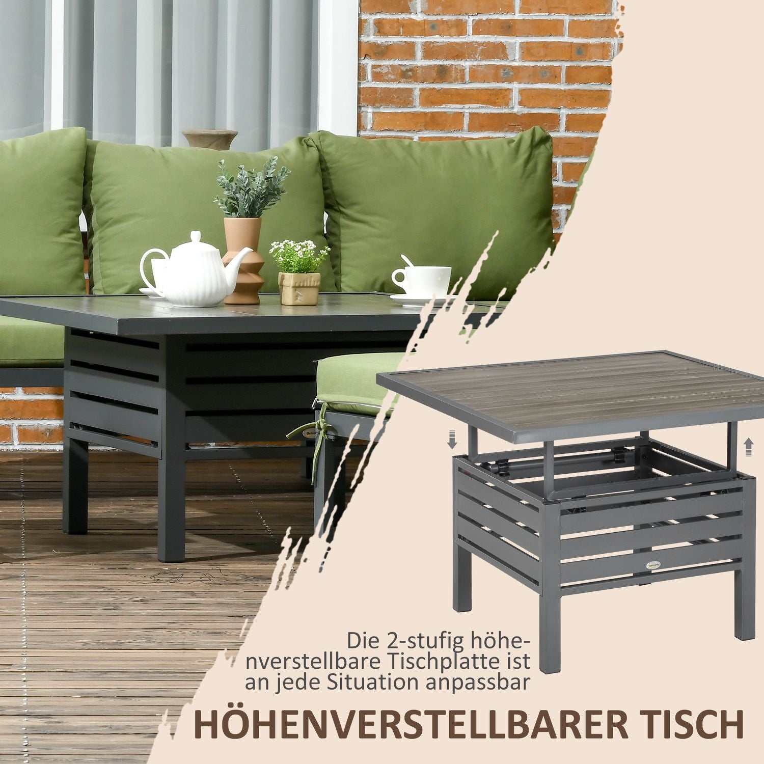 6-delige terrasset, verstelbare tafel, aluminium frame