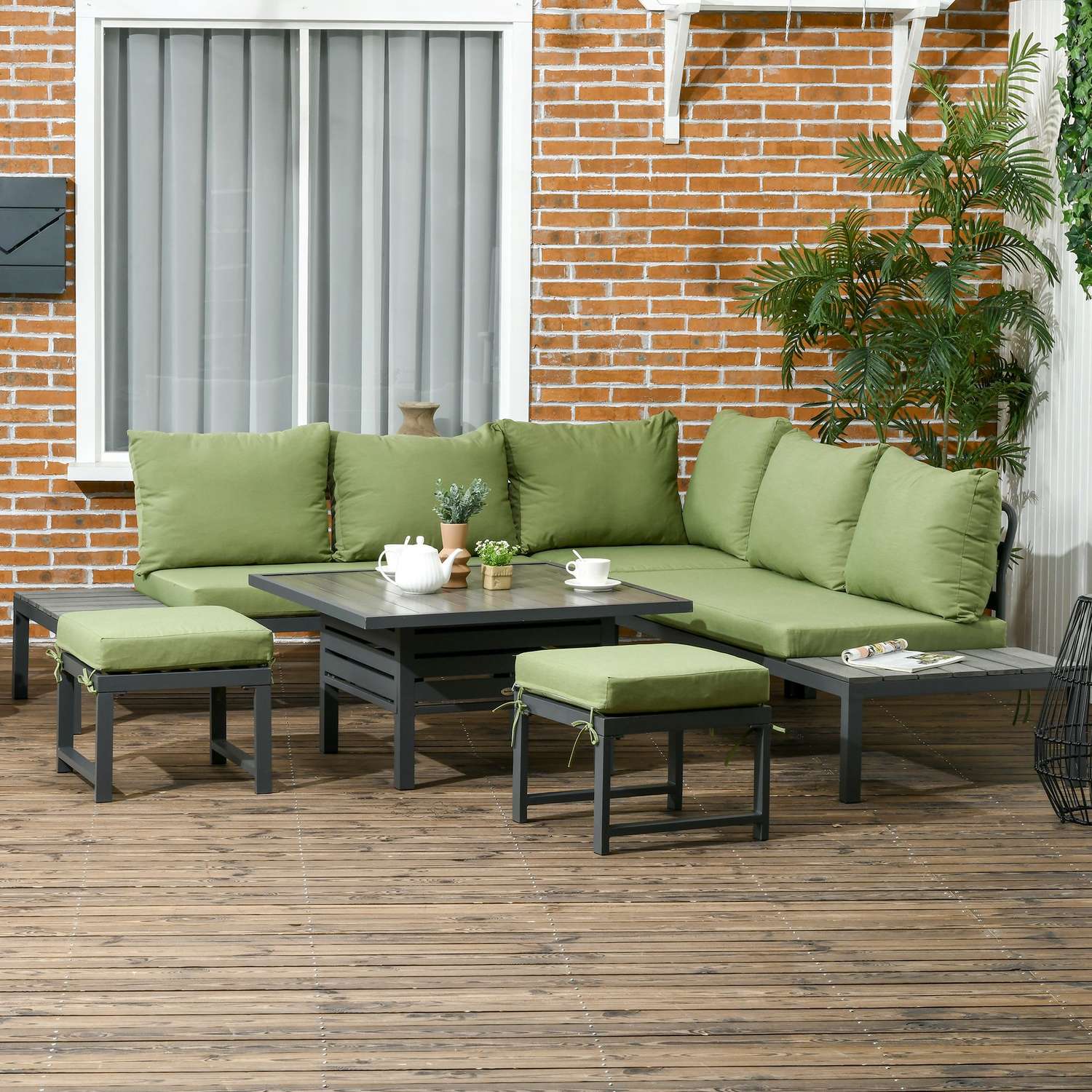 6-delige terrasset, verstelbare tafel, aluminium frame