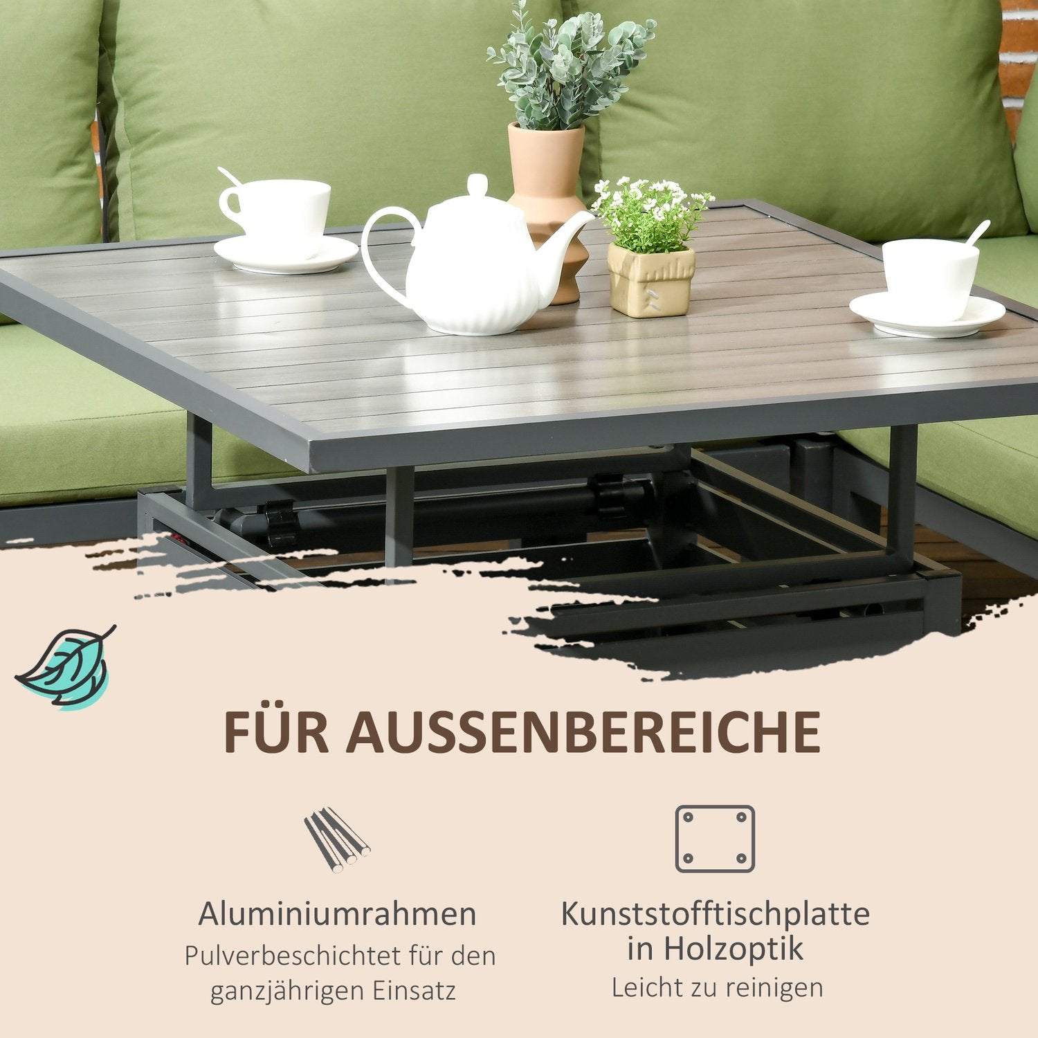 6-delige terrasset, verstelbare tafel, aluminium frame