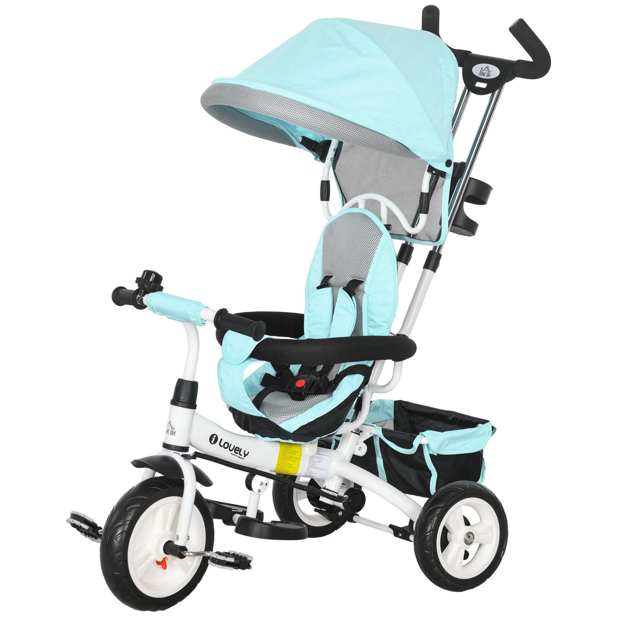 6-in-1 driewieler voor kinderen met duwstang, luifel, riem, opbergmand, voor 1-5 jaar, groen