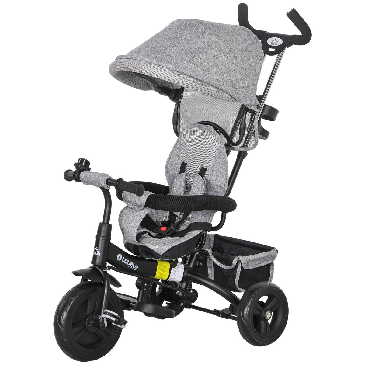6-in-1 driewieler voor kinderen, zonnekap en veiligheidsgordel, grijs