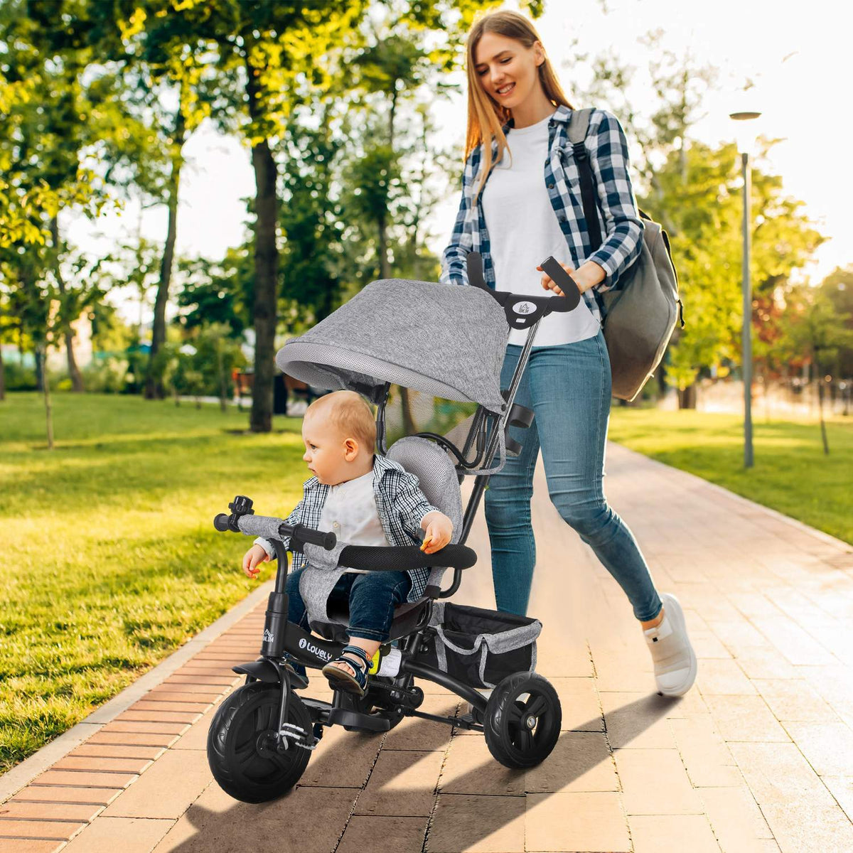 6-in-1 driewieler voor kinderen, zonnekap en veiligheidsgordel, grijs