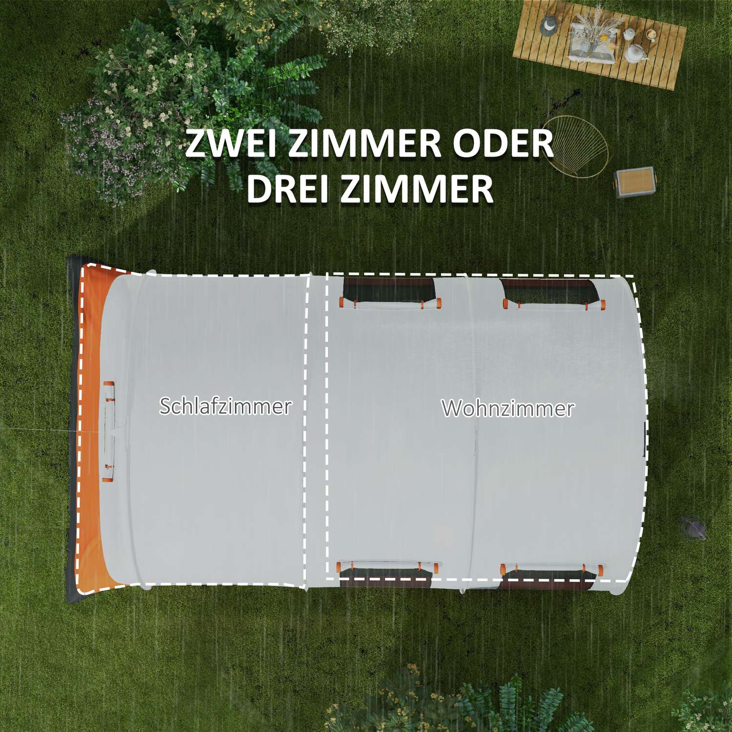 6-persoons tunneltent, 2 kamers, waterafstotend, crèmewit