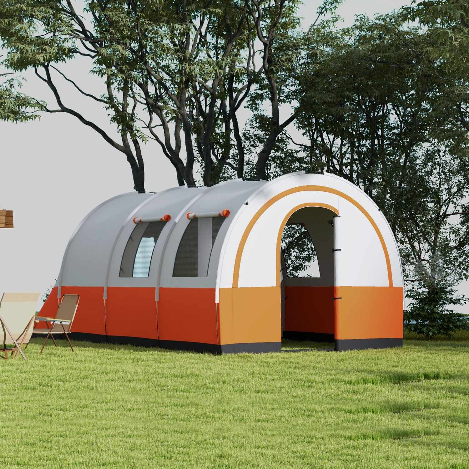 6-persoons tunneltent, 2 kamers, waterafstotend, crèmewit