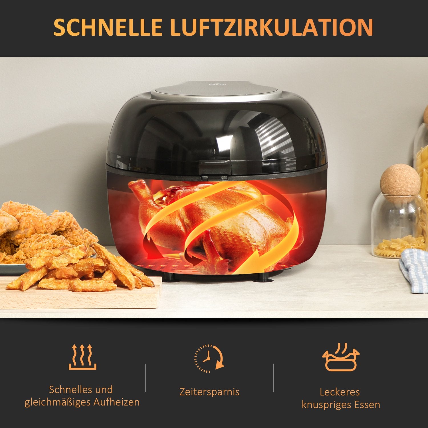 7L heteluchtfriteuse, olievrij, 1500W, mand met antiaanbaklaag