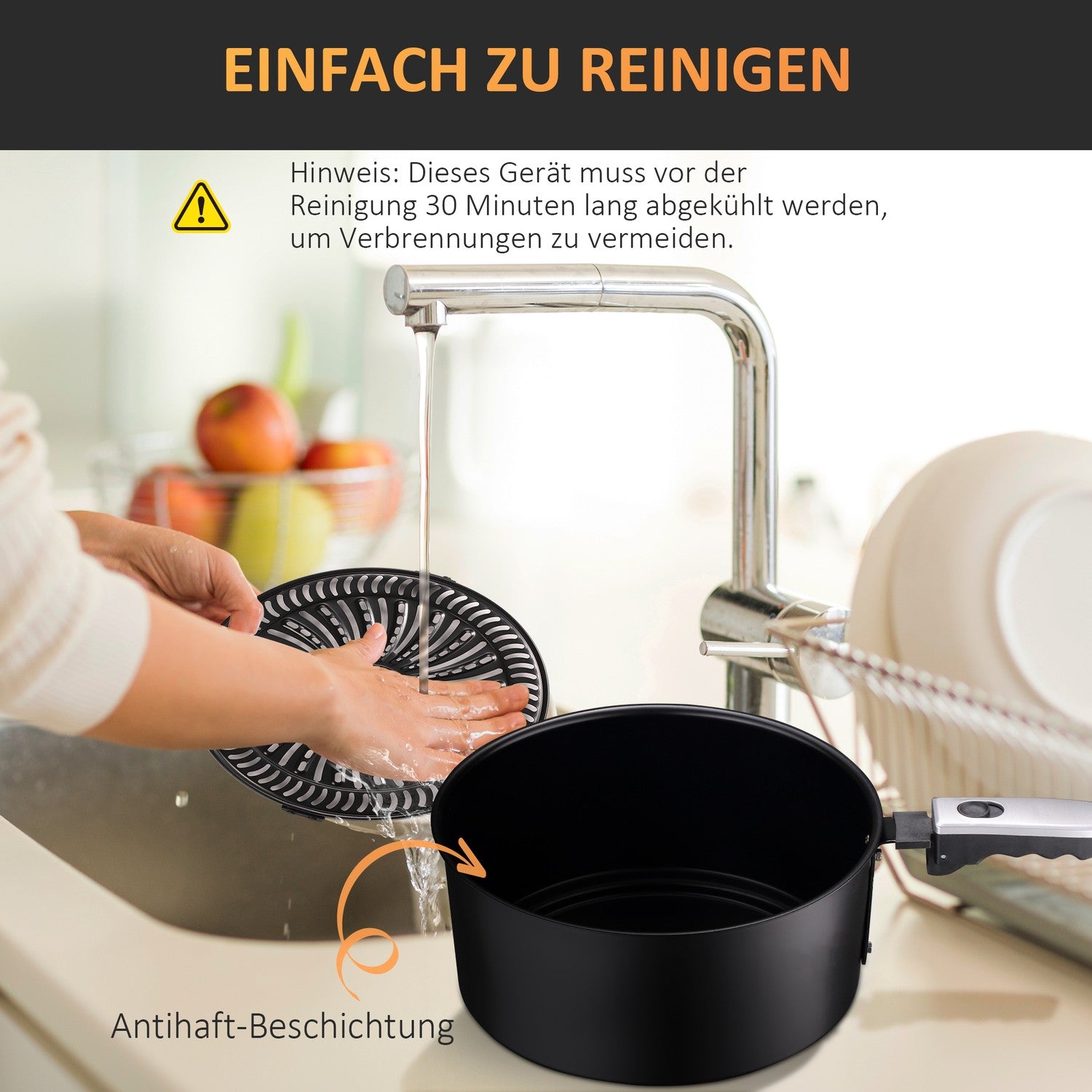 7L heteluchtfriteuse, olievrij, 1500W, mand met antiaanbaklaag
