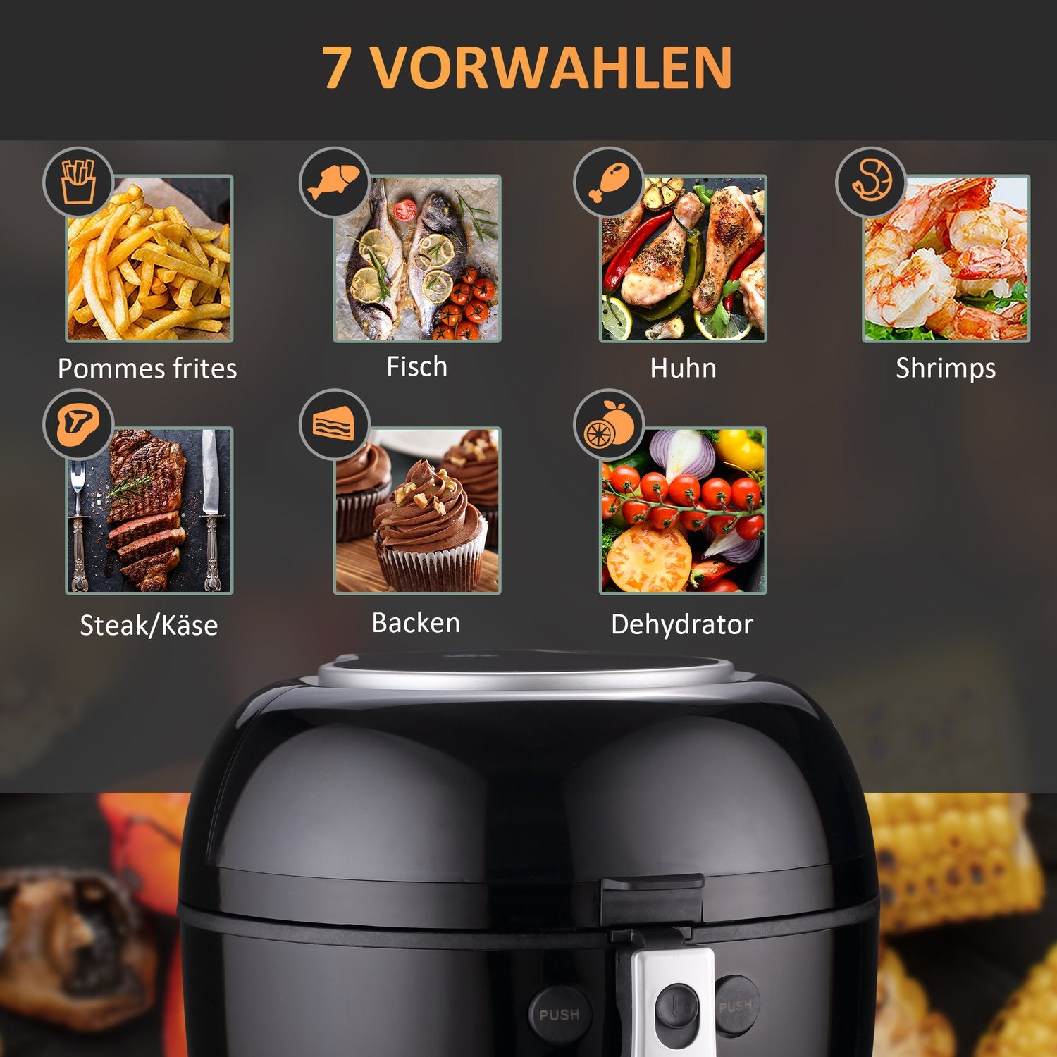 7L heteluchtfriteuse, olievrij, 1500W, mand met antiaanbaklaag