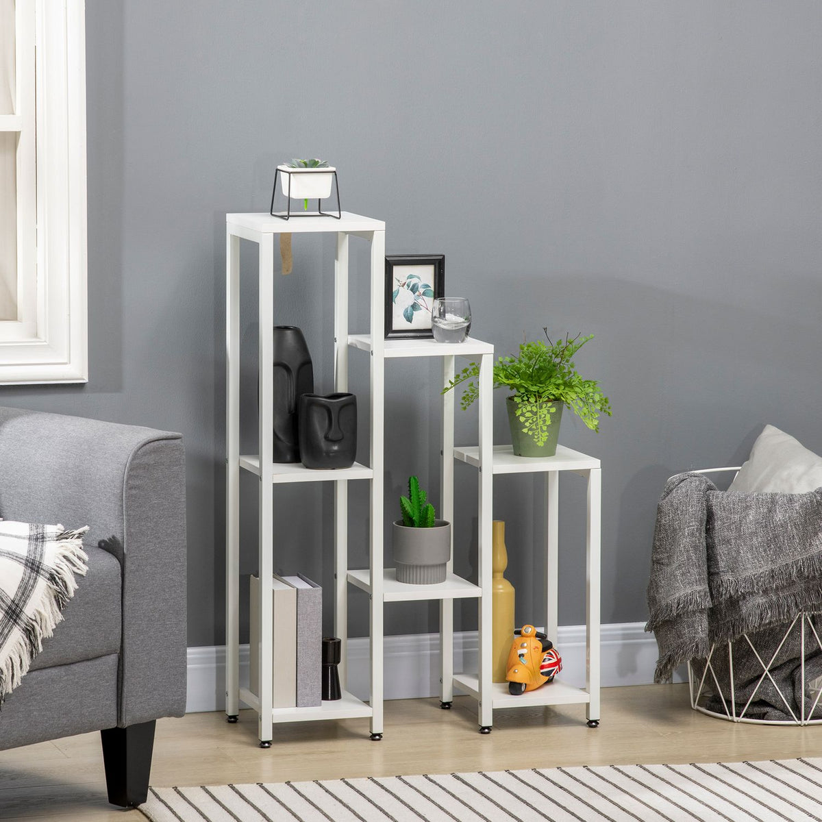 7-laags plantenstandaard, binnen/buiten, wit staal, 65x23x94,5 cm