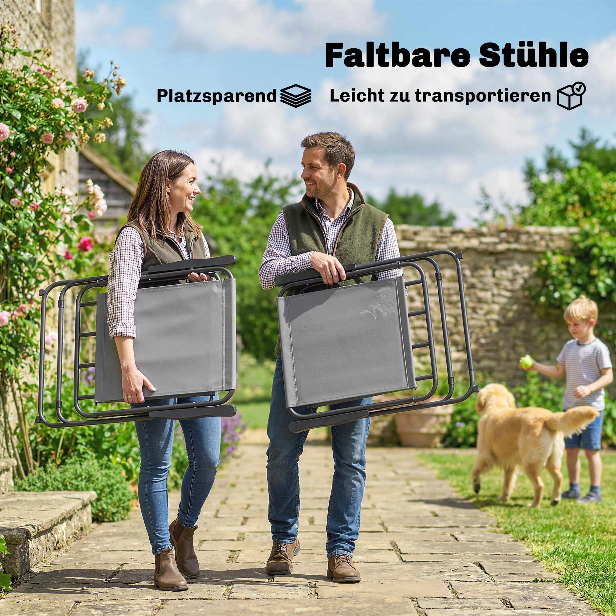 8-delat matset för utomhusbruk med parasoll och hopfällbara stolar