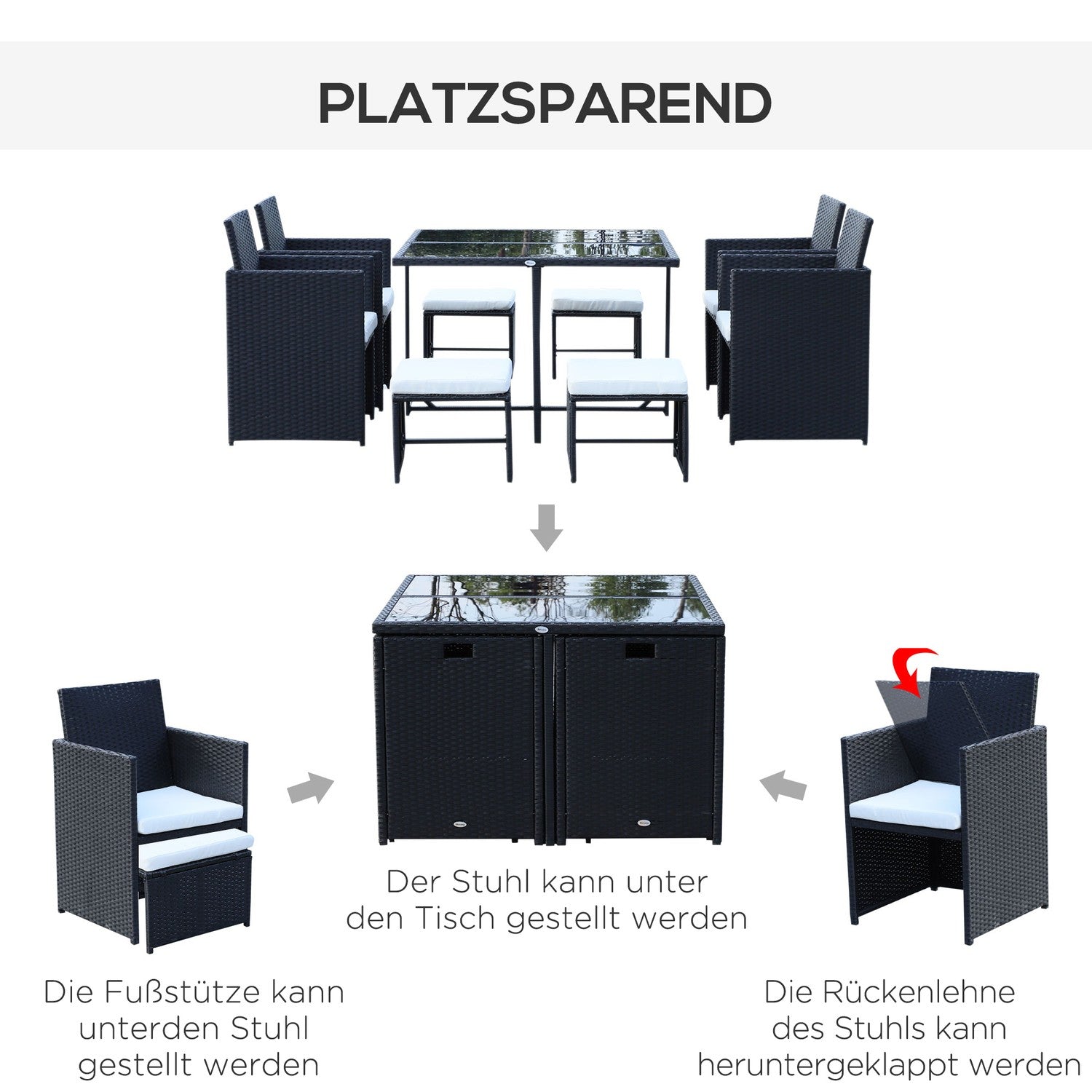 8-persoons zwarte polyrattan tuinzitset