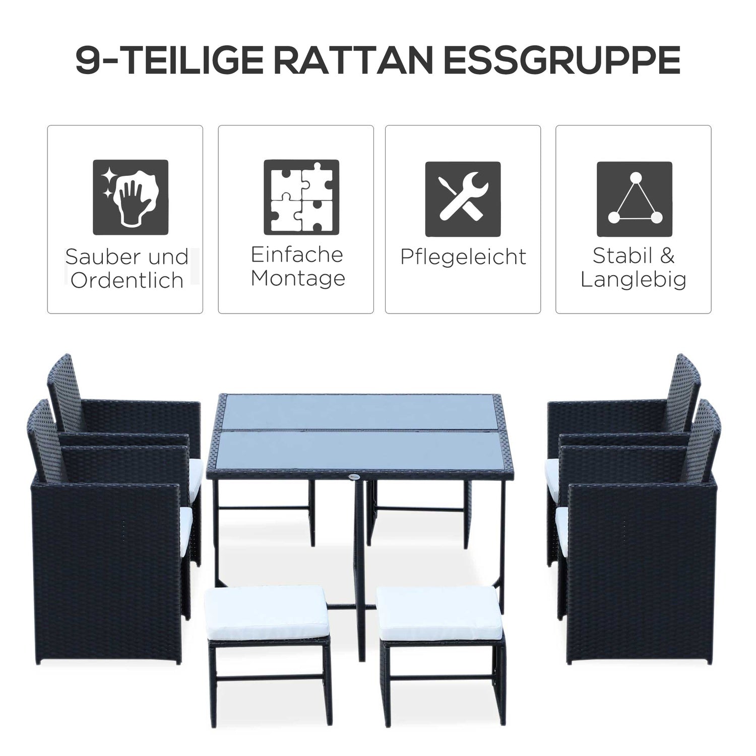 8-persoons zwarte polyrattan tuinzitset