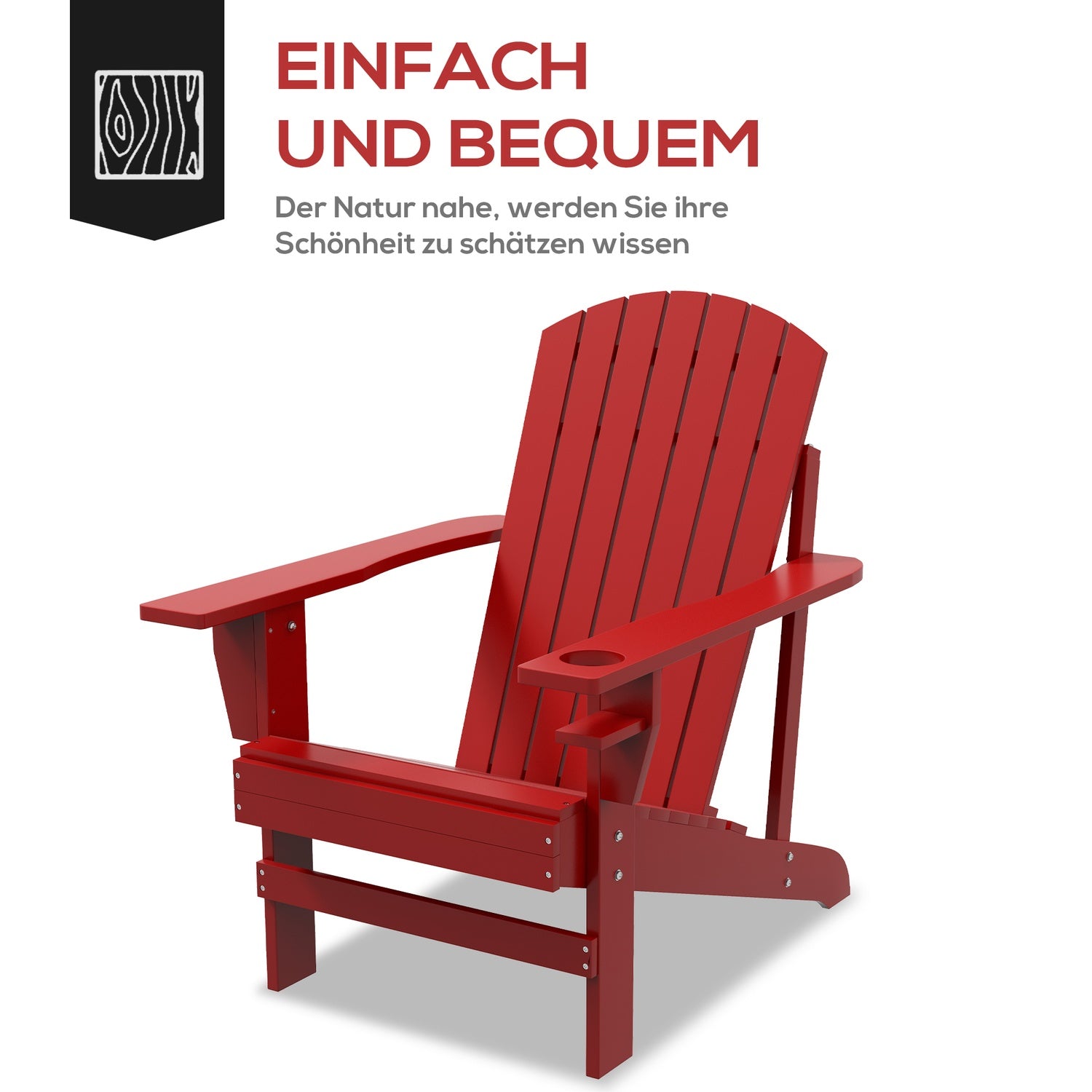 Adirondack tuinstoel, rood massief hout met bekerhouder