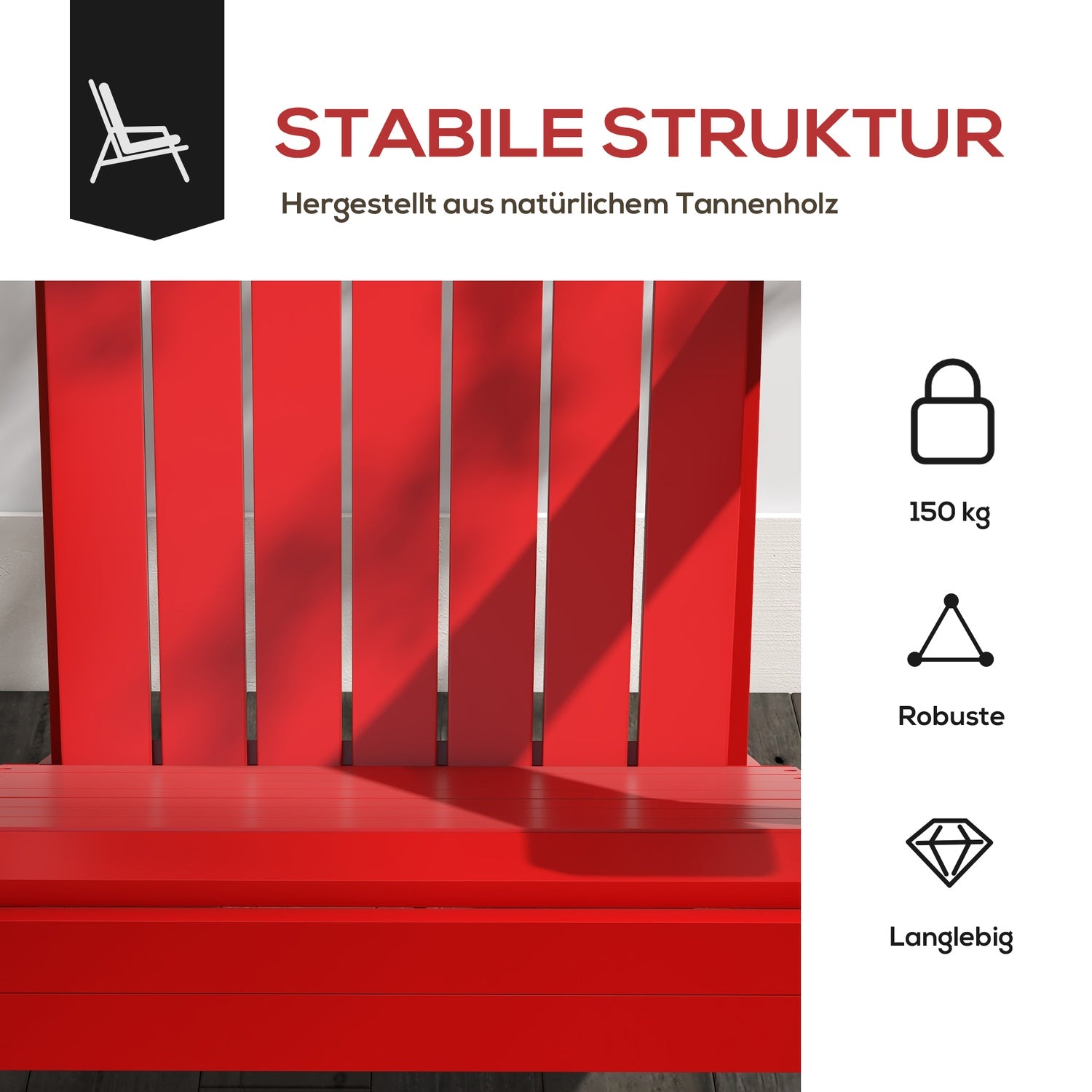 Adirondack tuinstoel, rood massief hout met bekerhouder