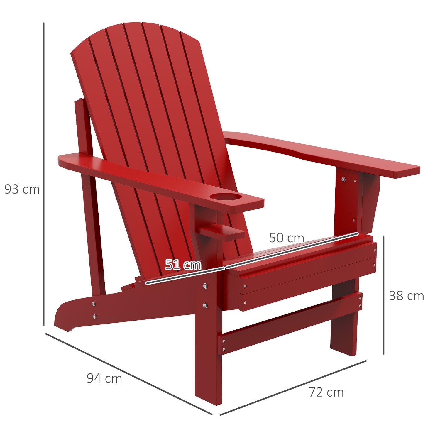 Adirondack tuinstoel, rood massief hout met bekerhouder