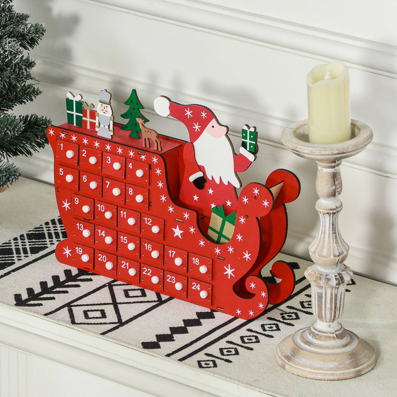 Adventskalender DIY-pakket – 24 doosjes, MDF, Rood