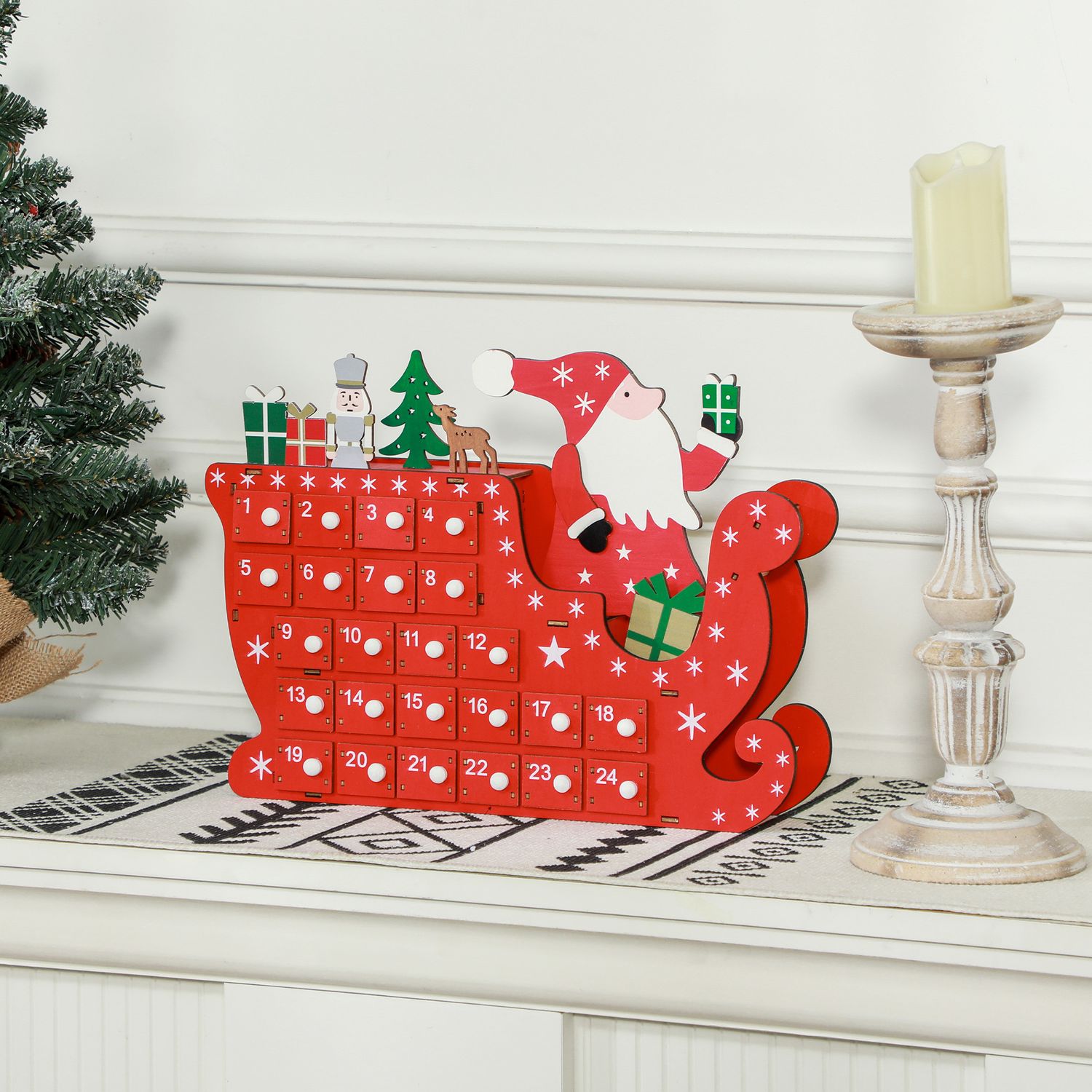 Adventskalender DIY-pakket – 24 doosjes, MDF, Rood