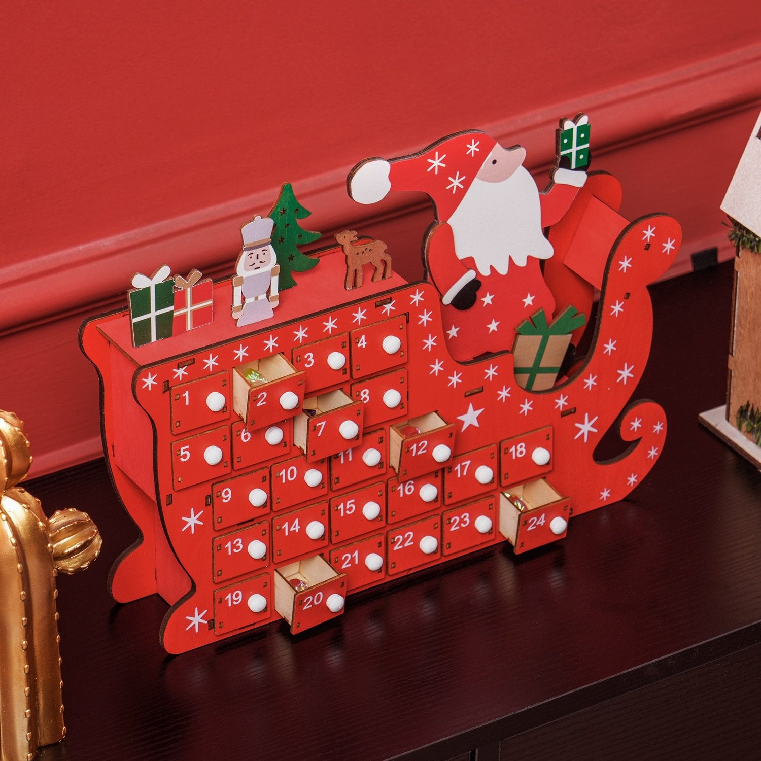 Adventskalender DIY-pakket – 24 doosjes, MDF, Rood