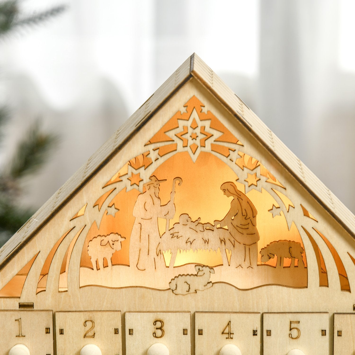Adventskalender met 24 led-verlichte houten doosjes