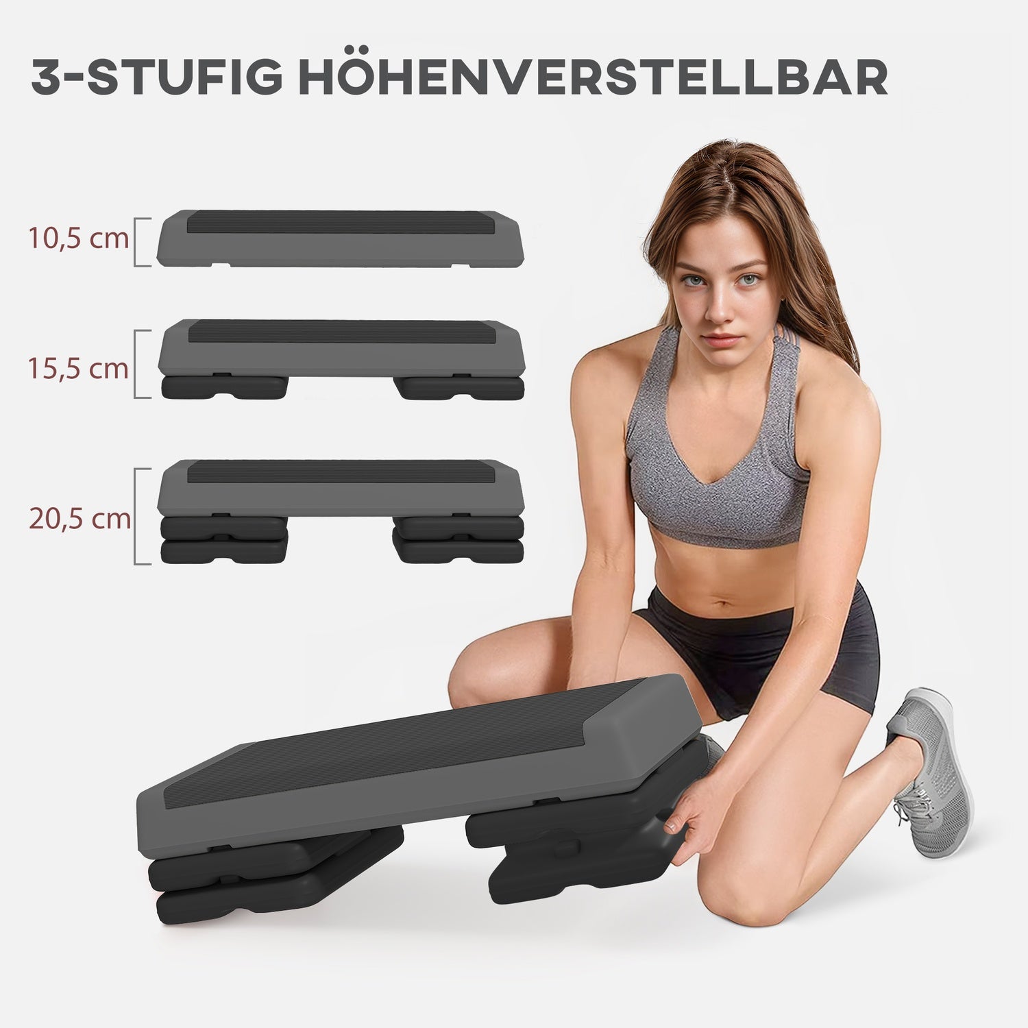 Step aerobico, altezza regolabile, antiscivolo, grigio