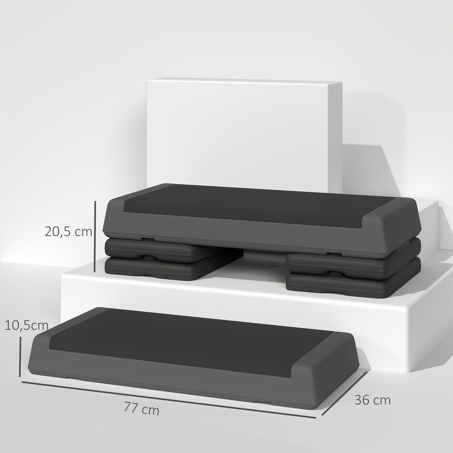 Step aerobico, altezza regolabile, antiscivolo, grigio