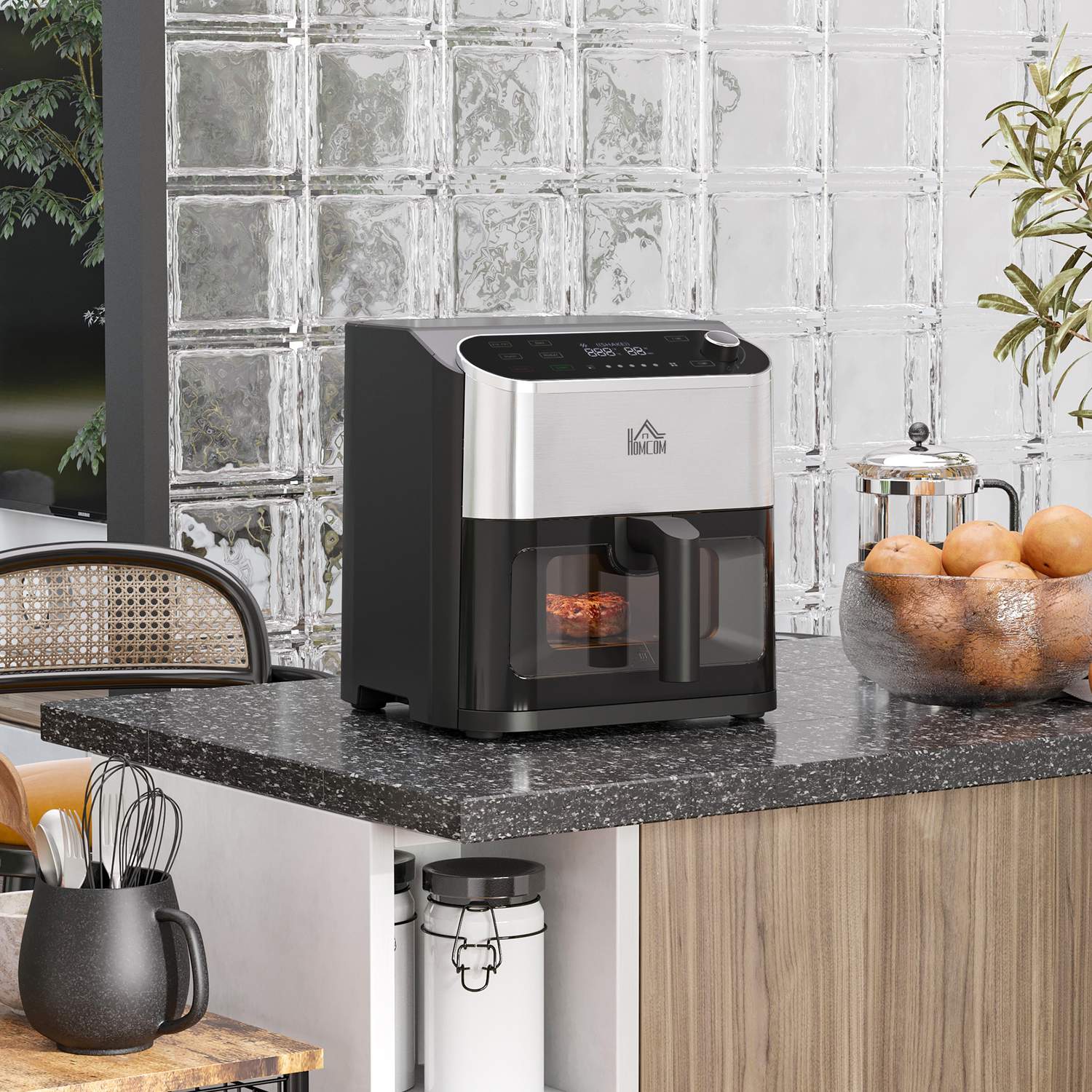 Airfryer met touchscreen, 6,5L, 1350W, antiaanbakmand