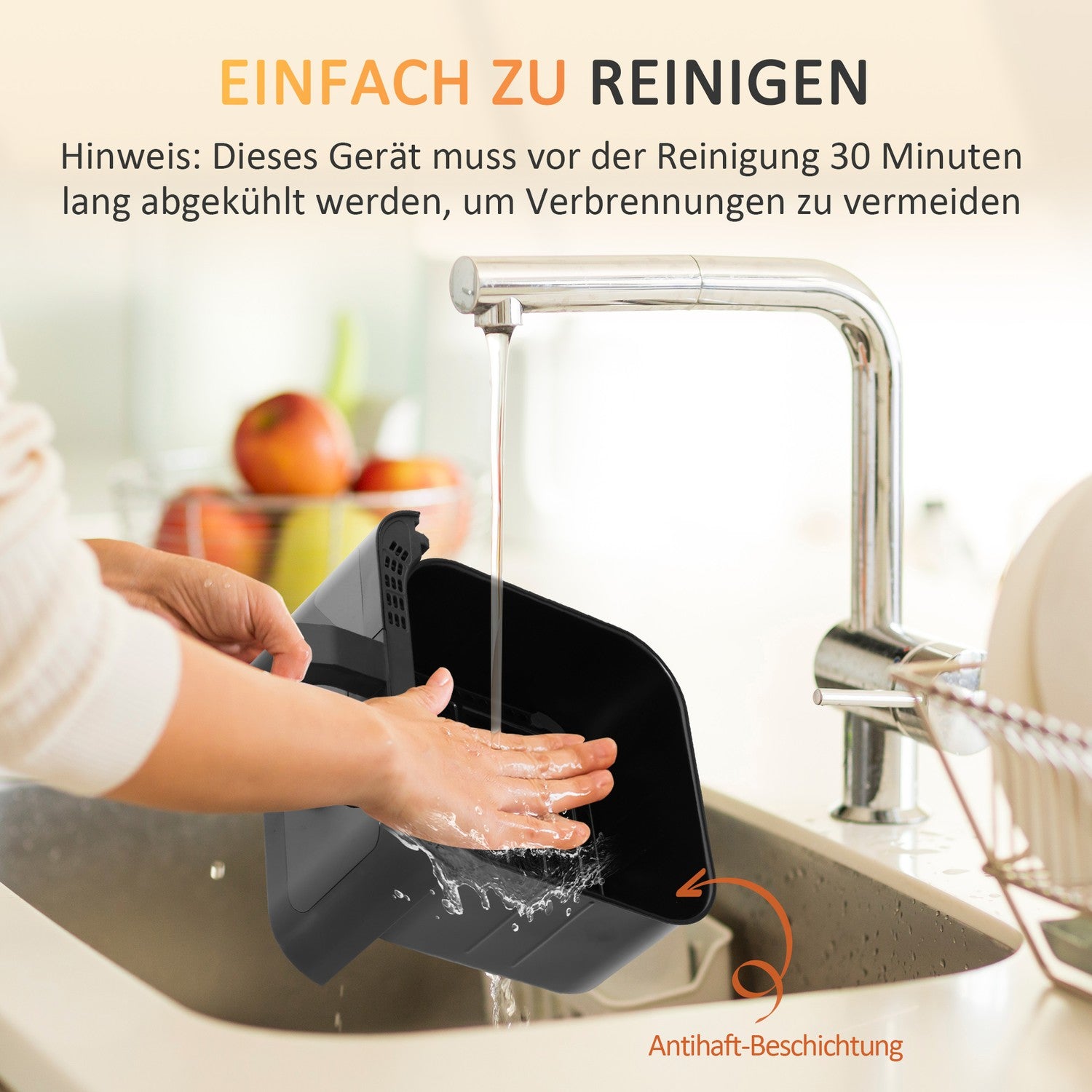 Airfryer met touchscreen, 6,5L, 1350W, antiaanbakmand