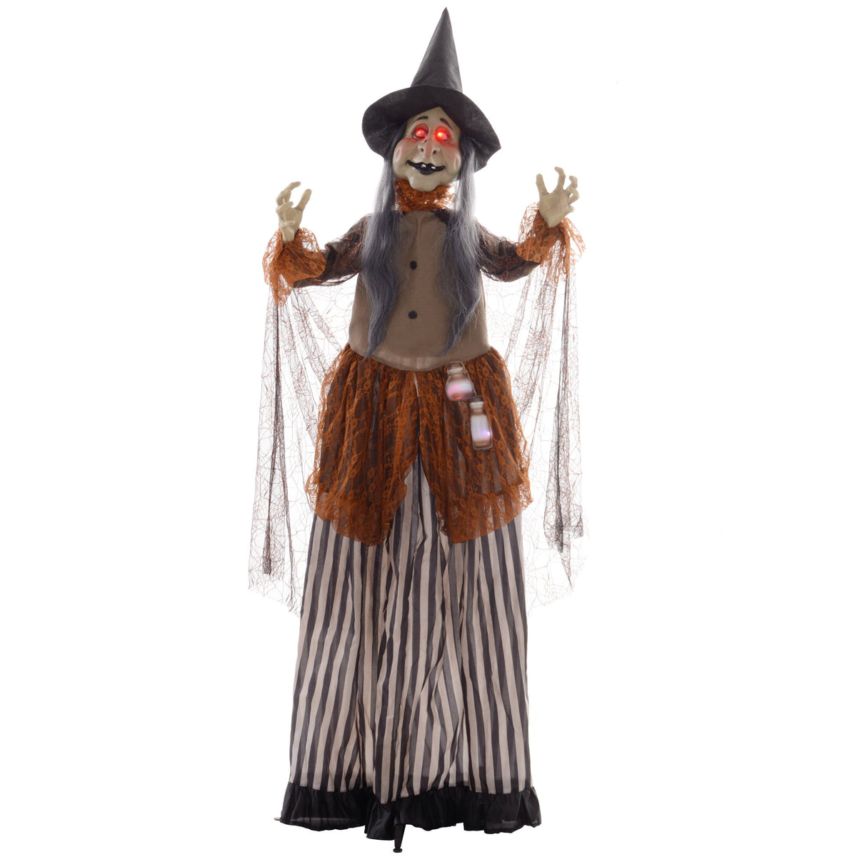 Geanimeerde Halloween-heksdecoratie met rode ogen, 183 cm