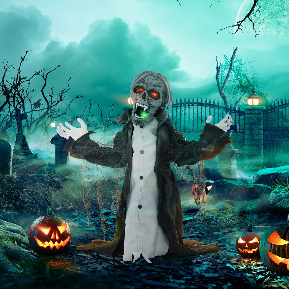 Geanimeerd Halloween-zombieskelet met bewegende armen
