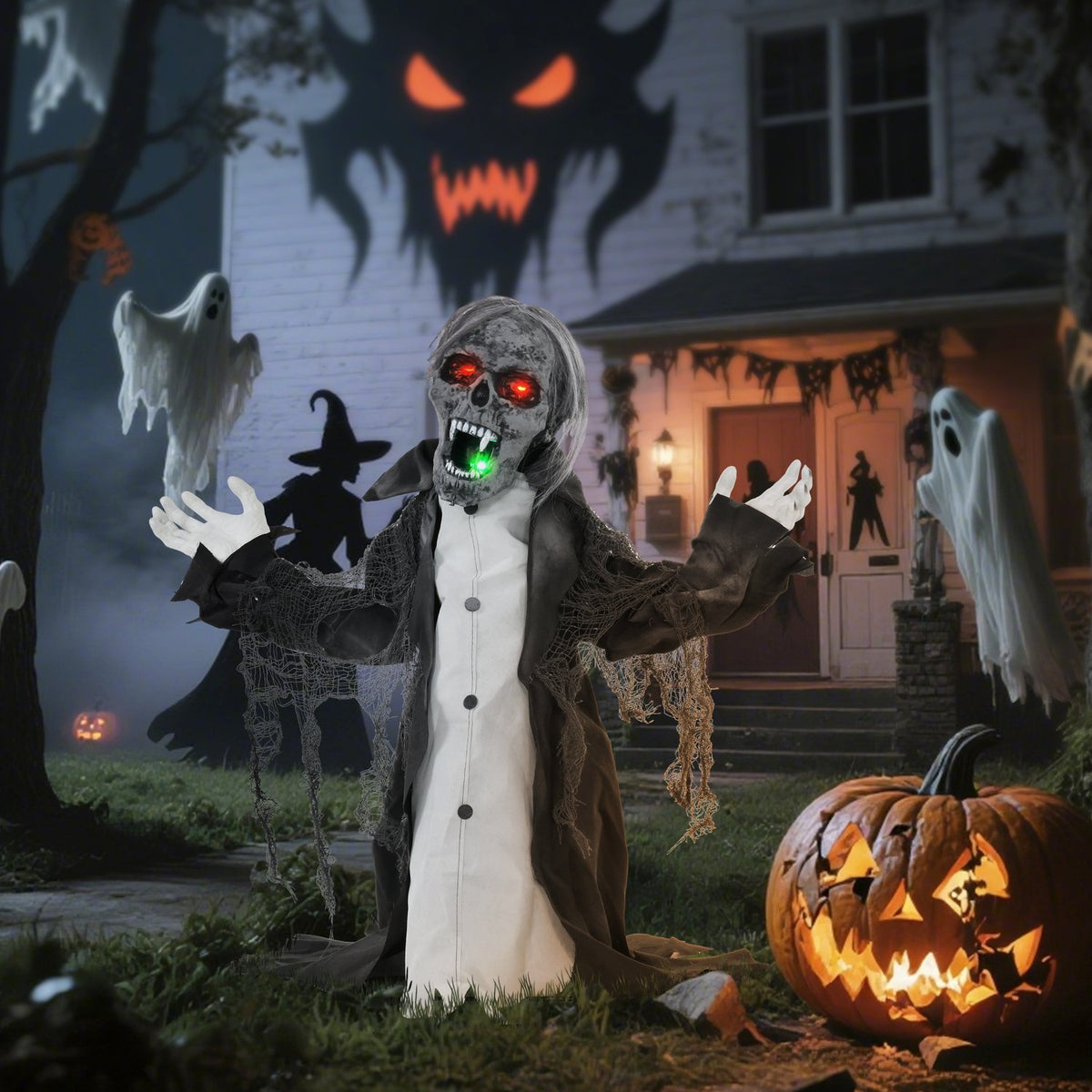 Geanimeerd Halloween-zombieskelet met bewegende armen