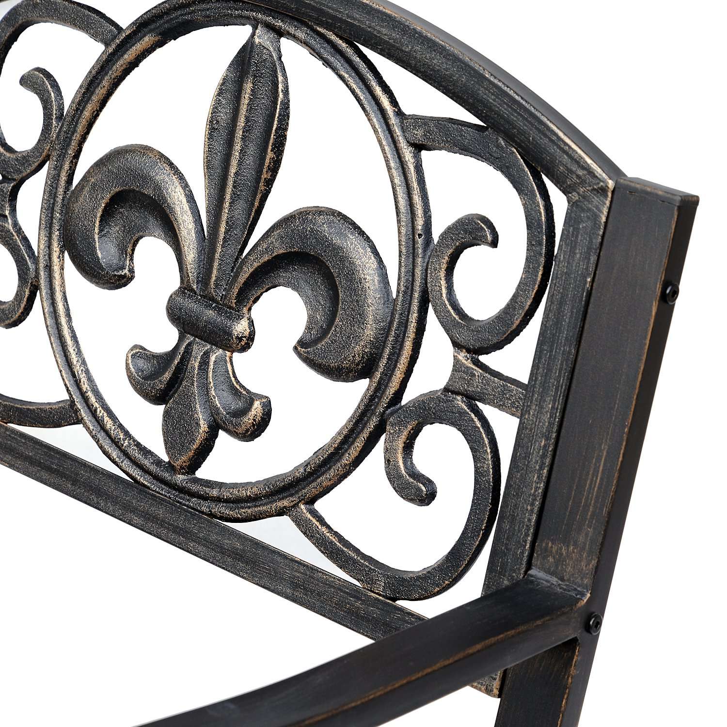 Antieke metalen schommelstoel – bronskleur voor de tuin